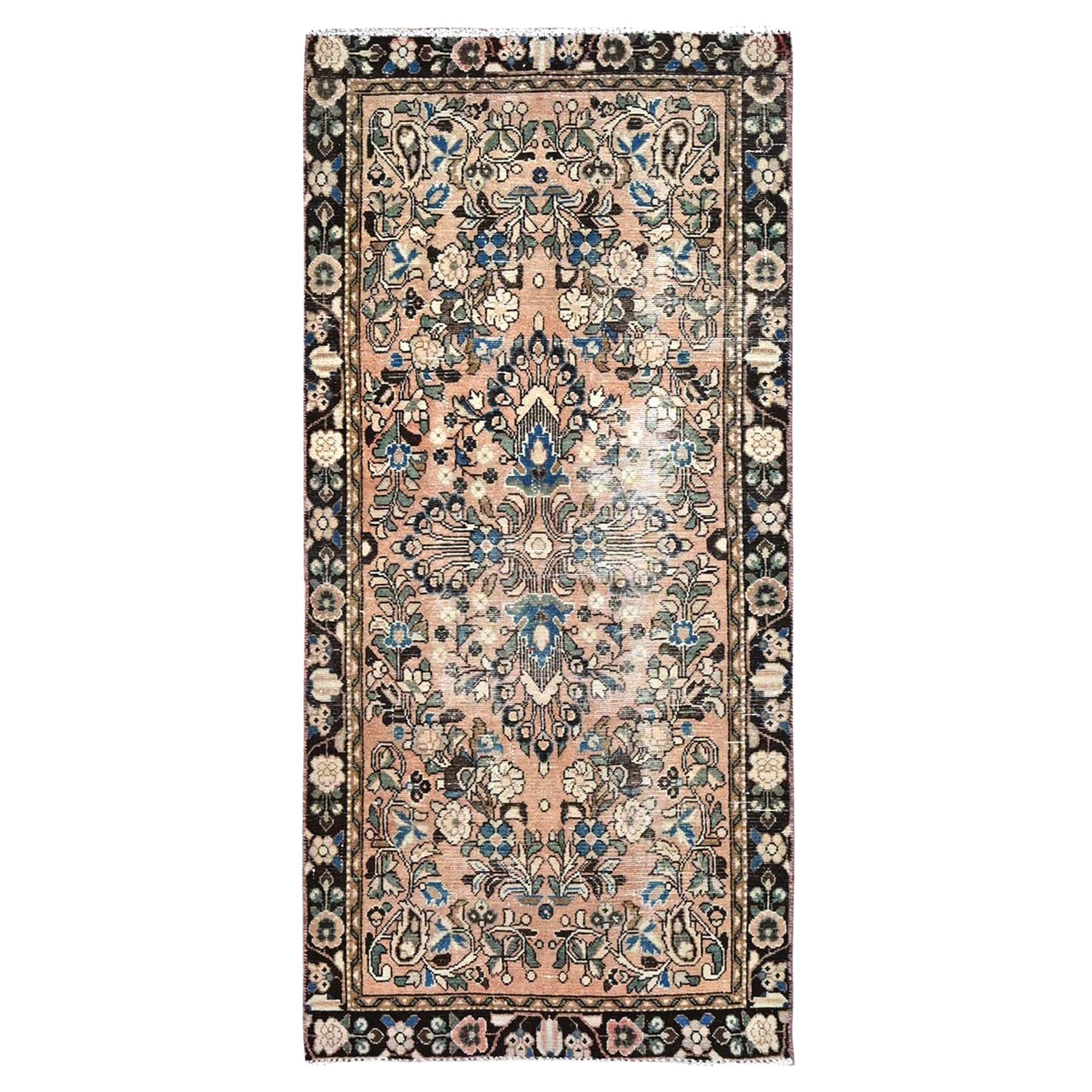 Brown Old Persian Lilahan Rustic Look Hand Knotted Pure Wool Clean Runner Rug For Sale