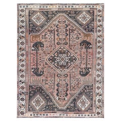 Brown Old Persian Shiraz Trojan Horses Sheared Low Hand Knotted Rug