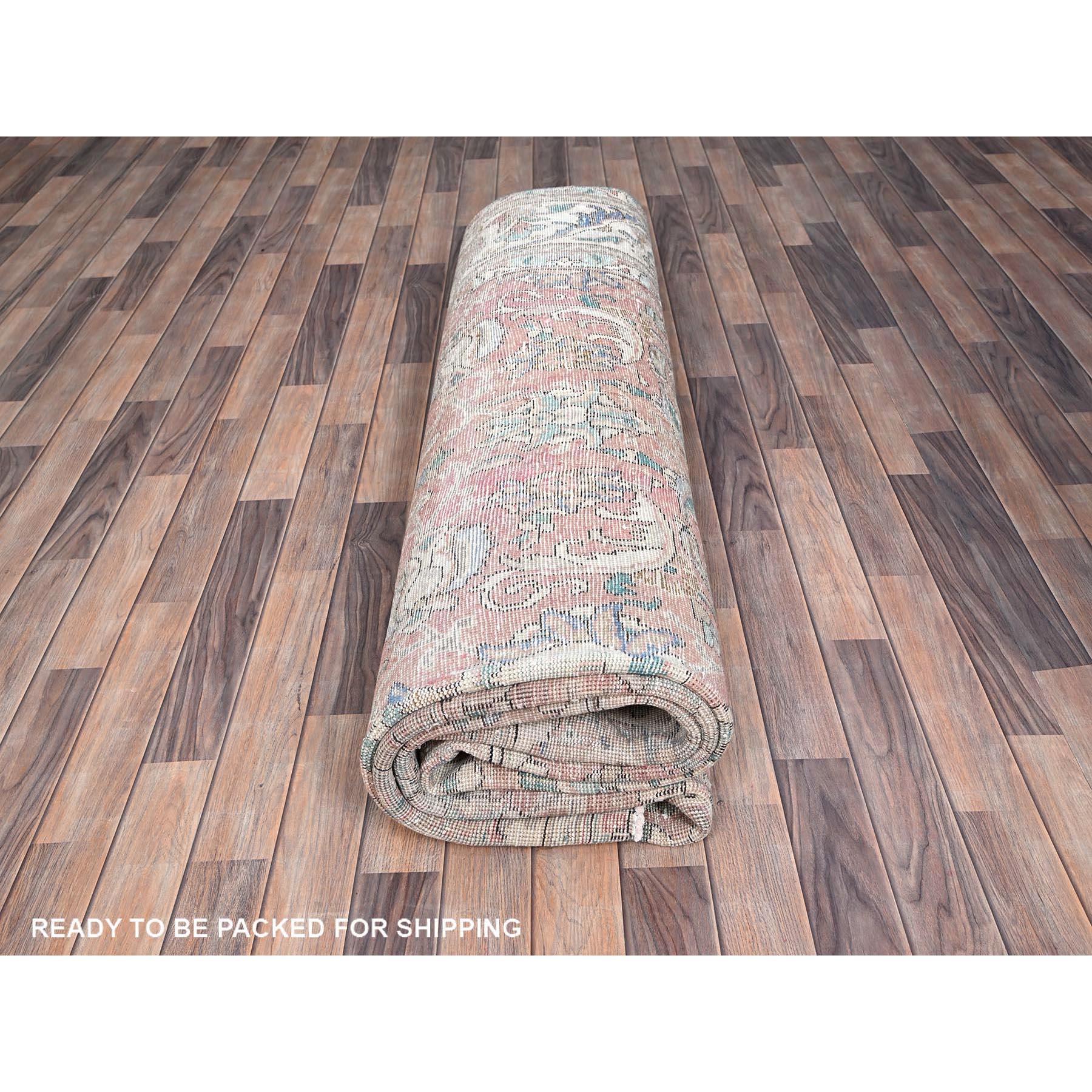 Brown Old Persian Tabriz Evenly Worn Wool Hand Knotted Distressed Look Clean Rug For Sale 4