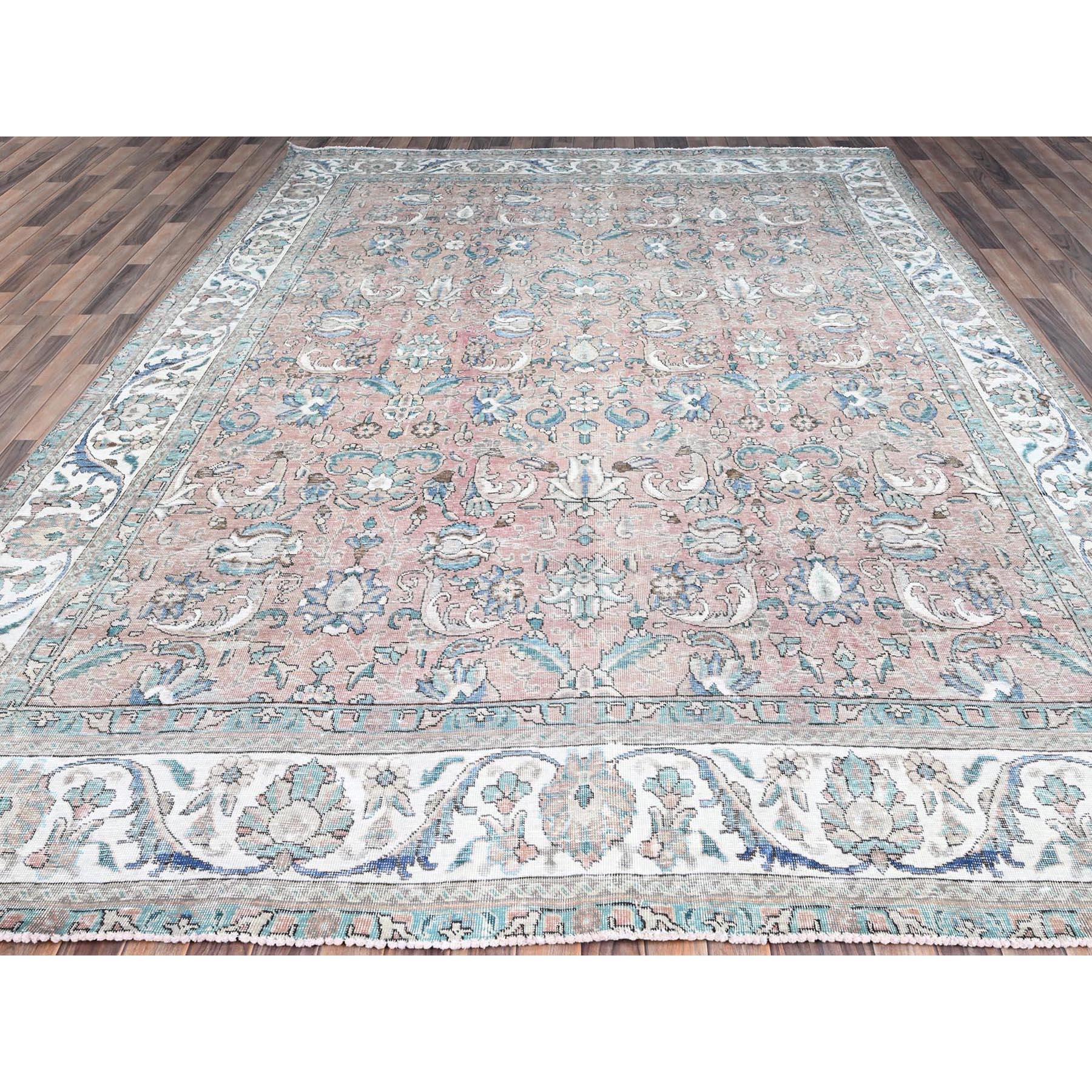 Medieval Brown Old Persian Tabriz Evenly Worn Wool Hand Knotted Distressed Look Clean Rug For Sale