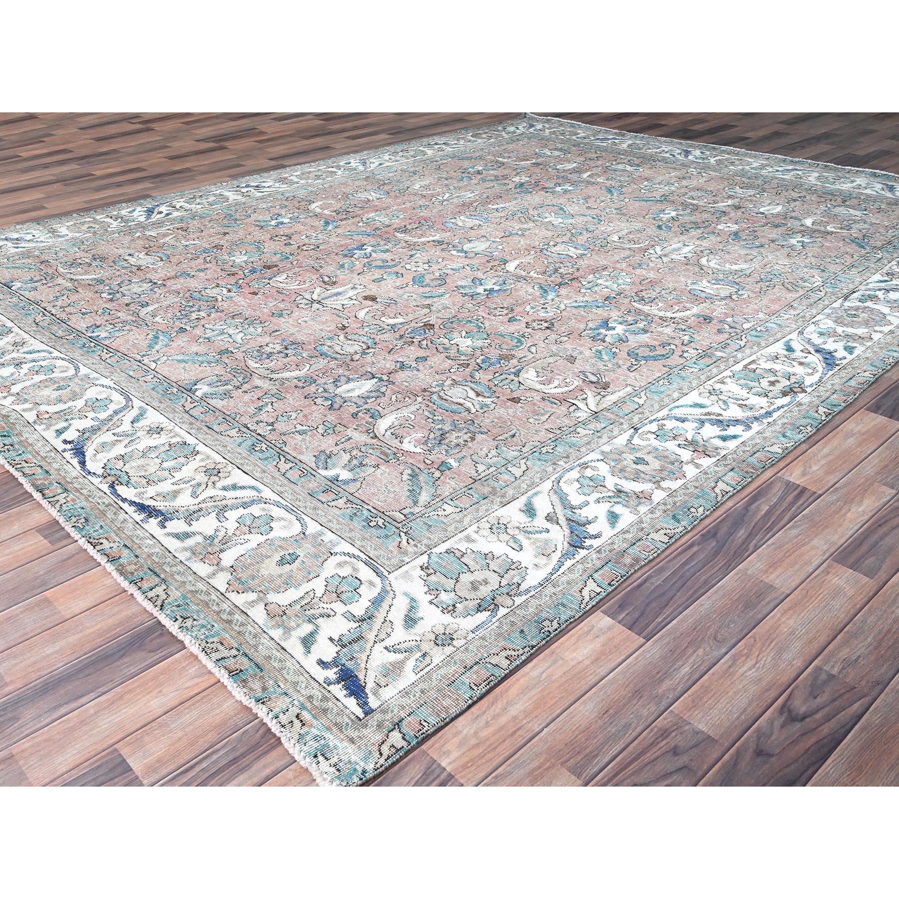 Hand-Knotted Brown Old Persian Tabriz Evenly Worn Wool Hand Knotted Distressed Look Clean Rug For Sale