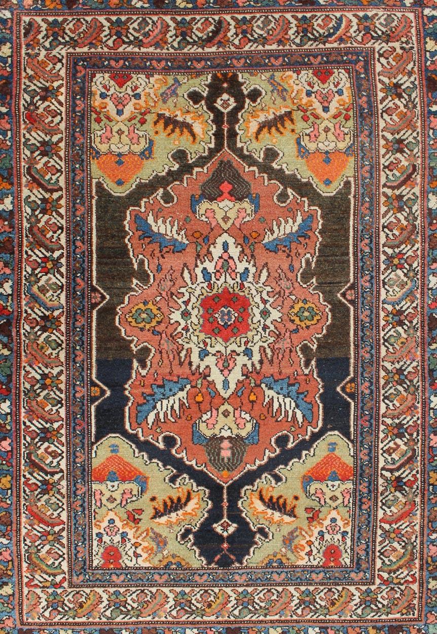 Hand-Knotted Brown, Olive and Terracotta Antique Persian Malayer Rug with Unique Design For Sale