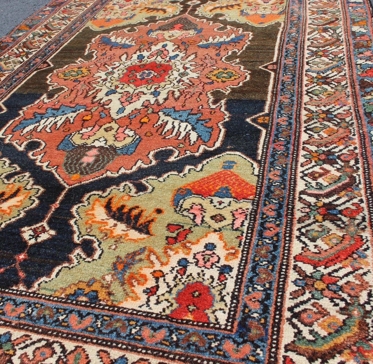 Wool Brown, Olive and Terracotta Antique Persian Malayer Rug with Unique Design For Sale