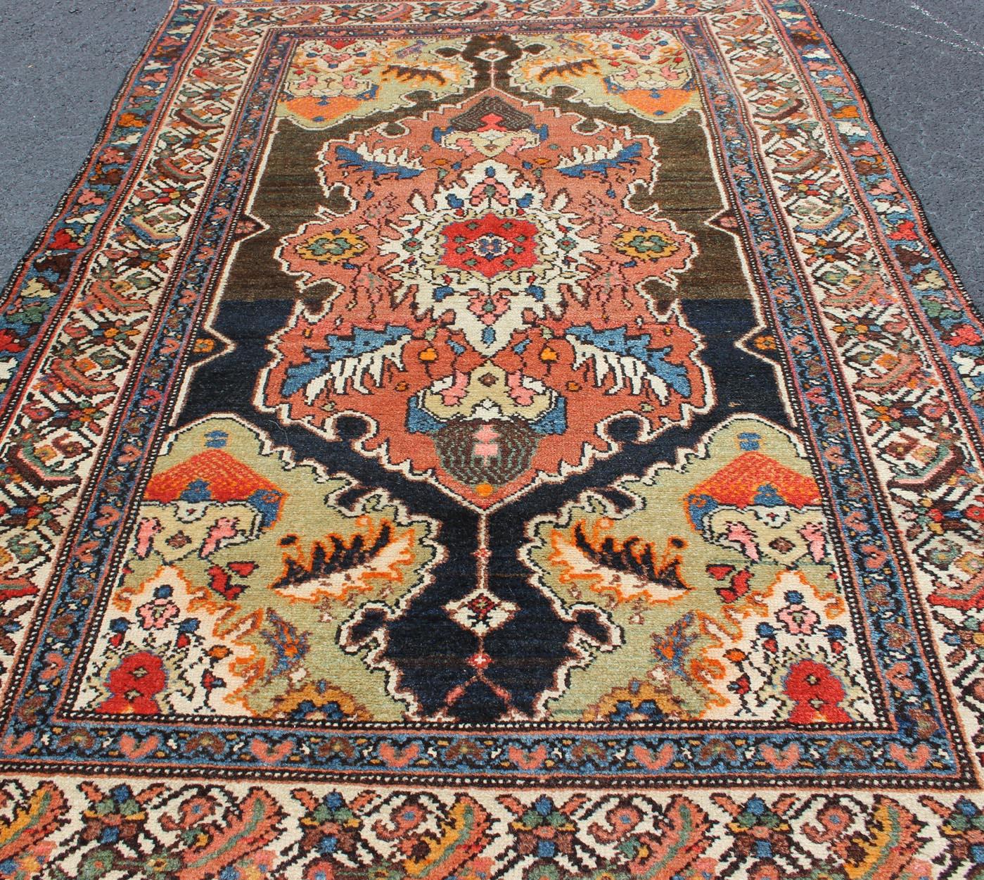 Brown, Olive and Terracotta Antique Persian Malayer Rug with Unique Design For Sale 1