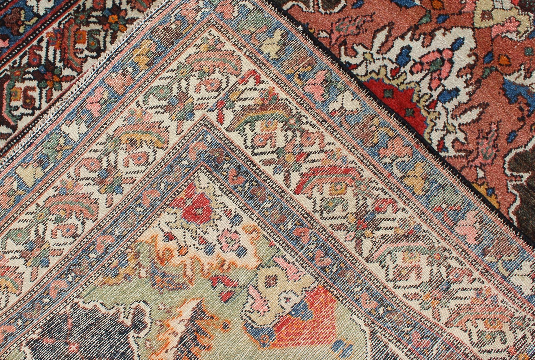 Brown, Olive and Terracotta Antique Persian Malayer Rug with Unique Design For Sale 2