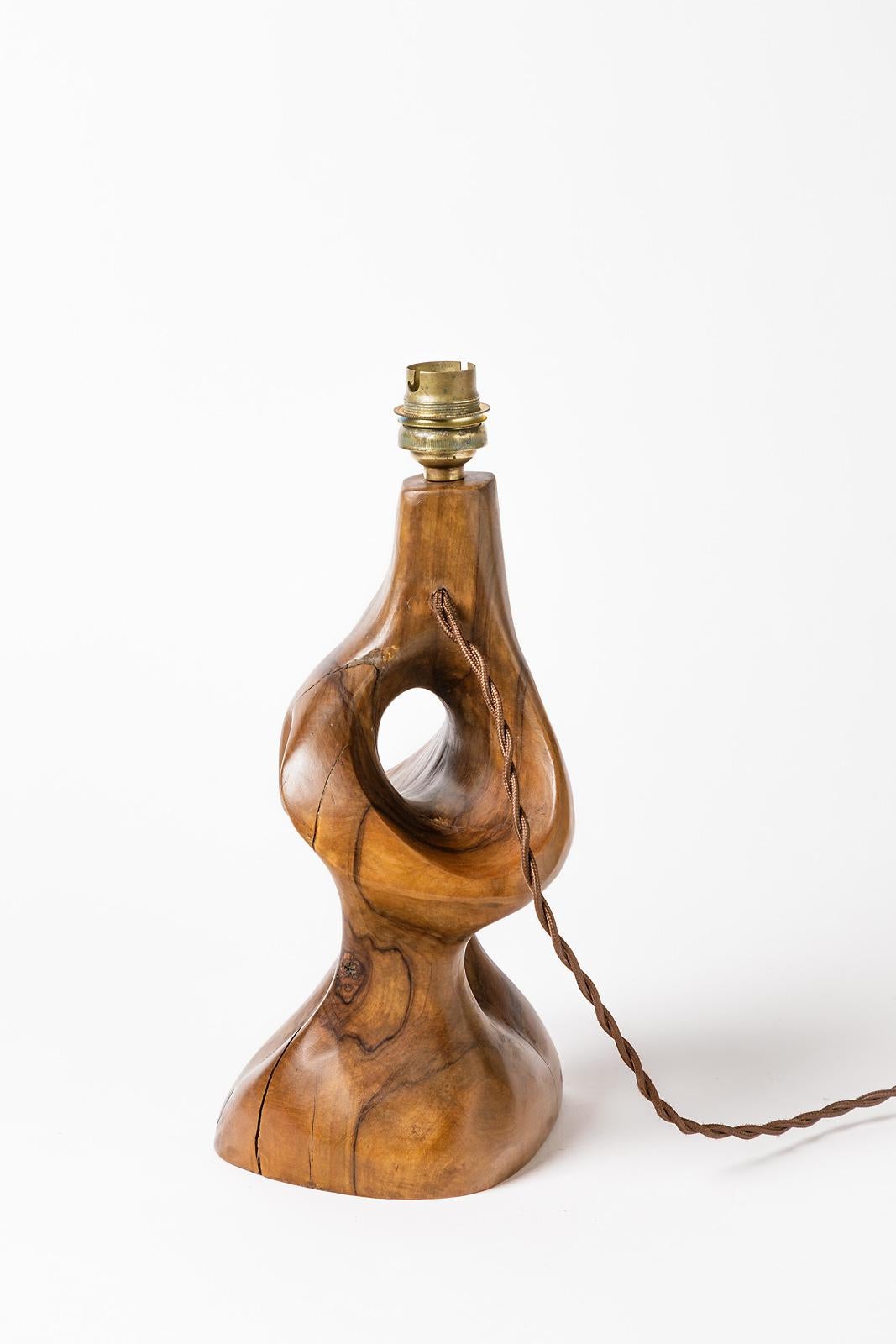 Brown Olive Wood Table Lampe circa 1950 French Riviera Decoration In Excellent Condition In Neuilly-en- sancerre, FR