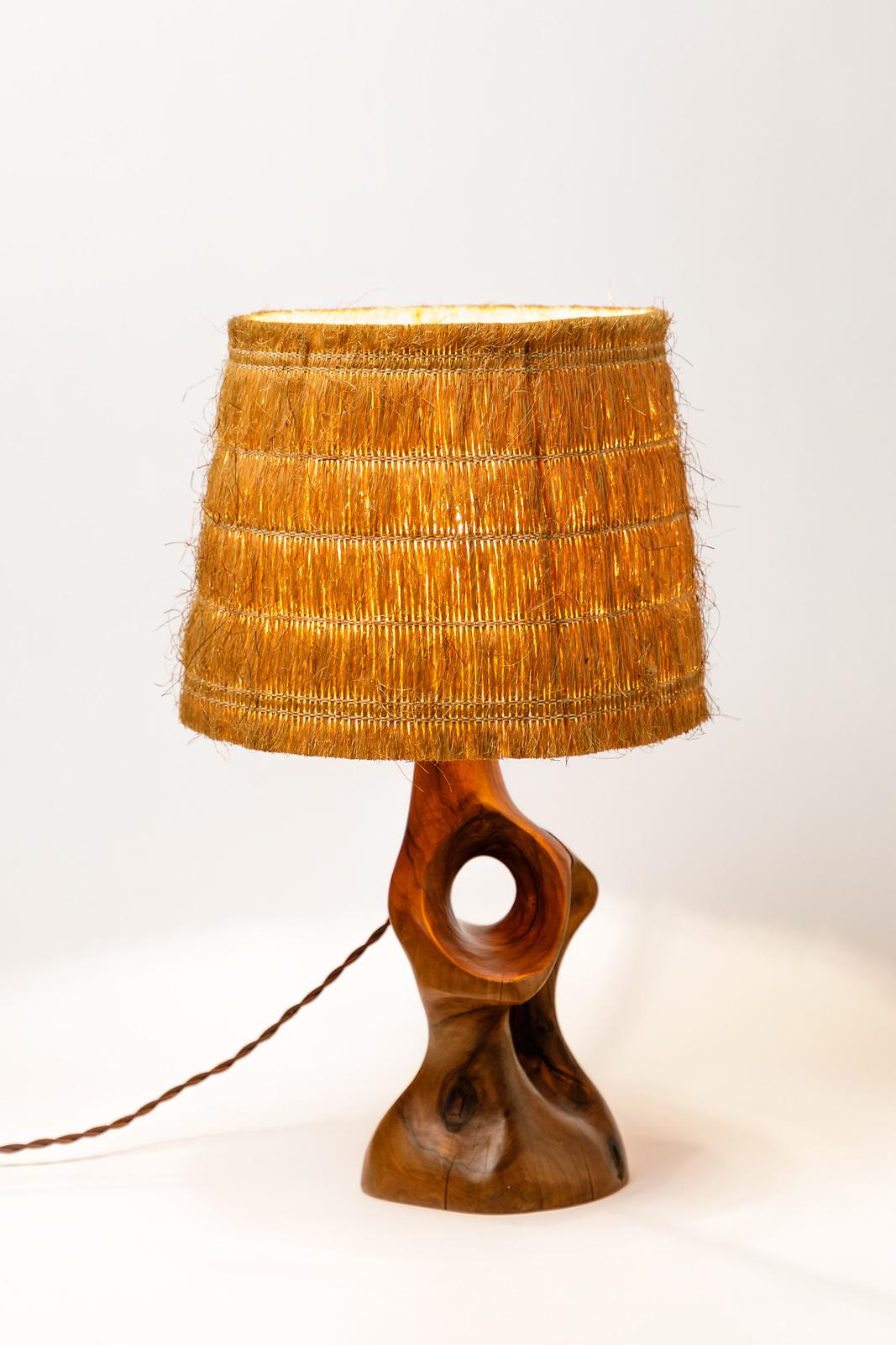 Brown Olive Wood Table Lampe circa 1950 French Riviera Decoration 2