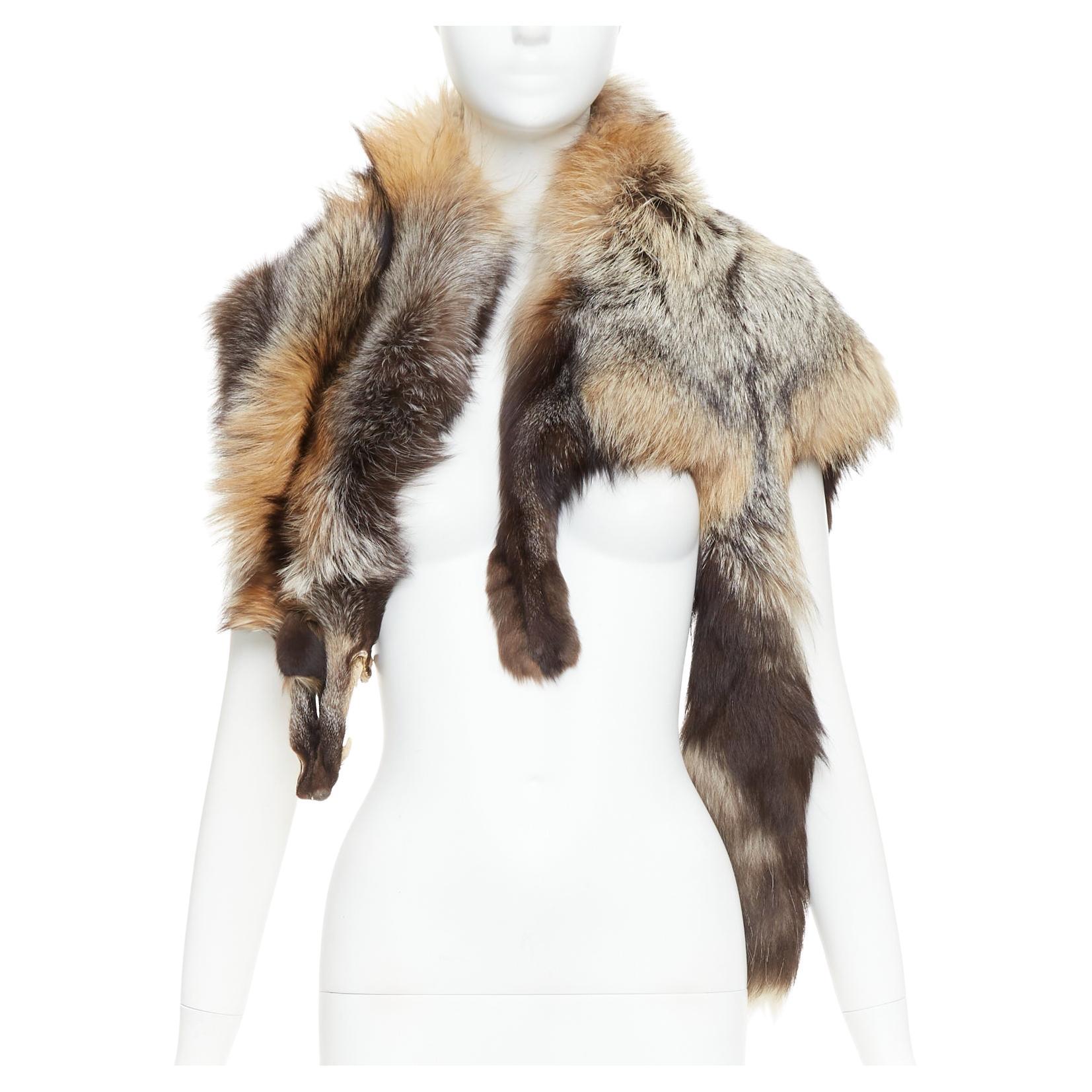 Brown ombre genuine fur animal scarf stole