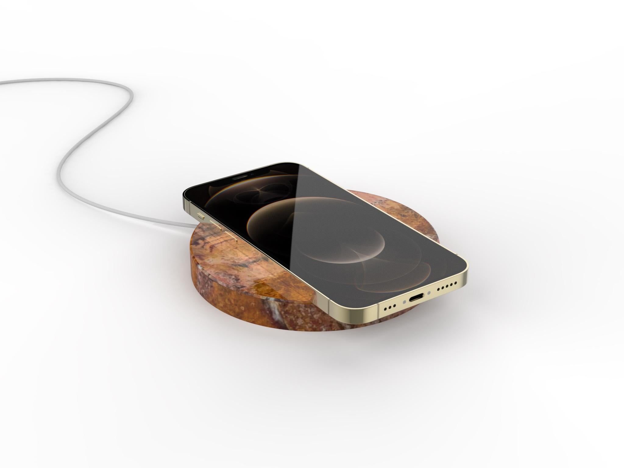 Zeitgenössischer brauner Onix-Sockel, klein, 15w Wireless-Plattenteller (Minimalistisch) im Angebot
