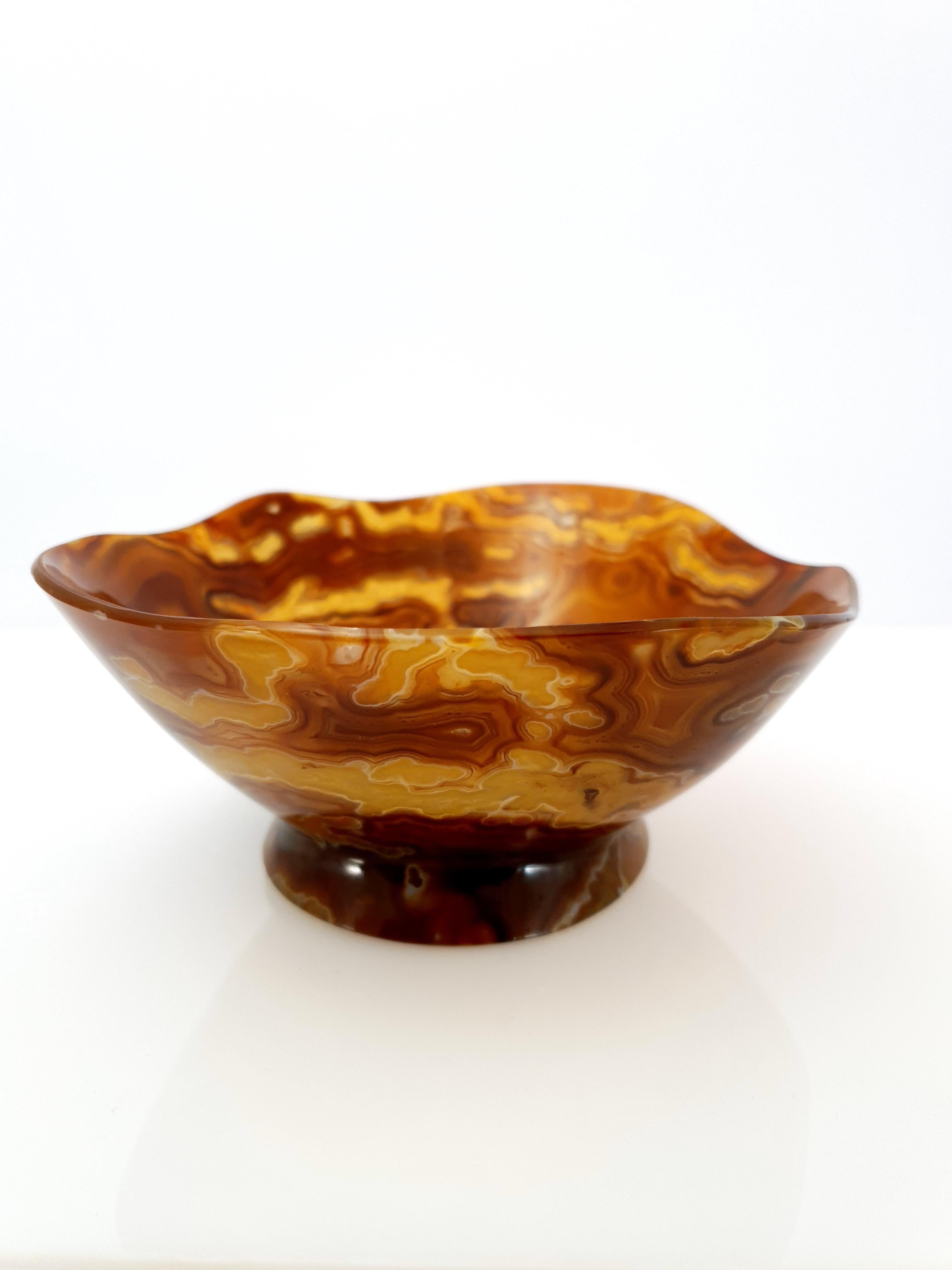 Round Cut Orange Brown Banded Agate Bowl For Sale
