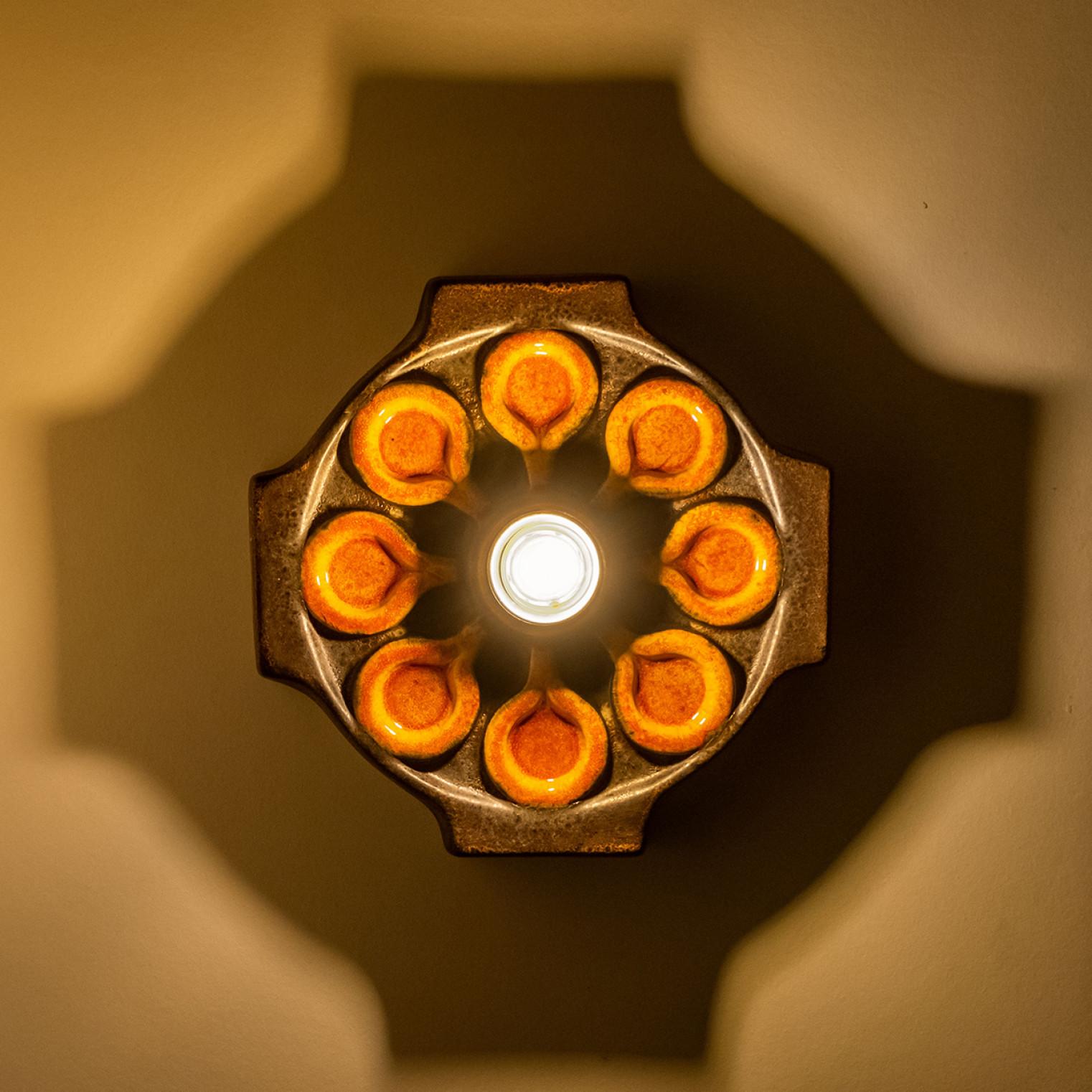 Brown Orange Ceramic Wall Light, Denmark, 1970 For Sale 3