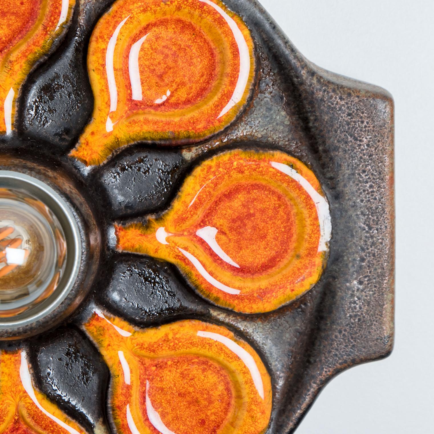 Mid-Century Modern Brown Orange Ceramic Wall Light, Denmark, 1970 For Sale
