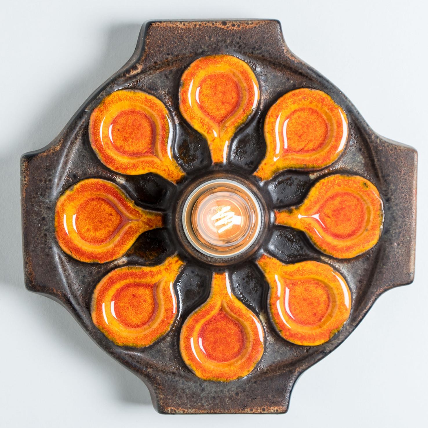 Glazed Brown Orange Ceramic Wall Light, Denmark, 1970 For Sale