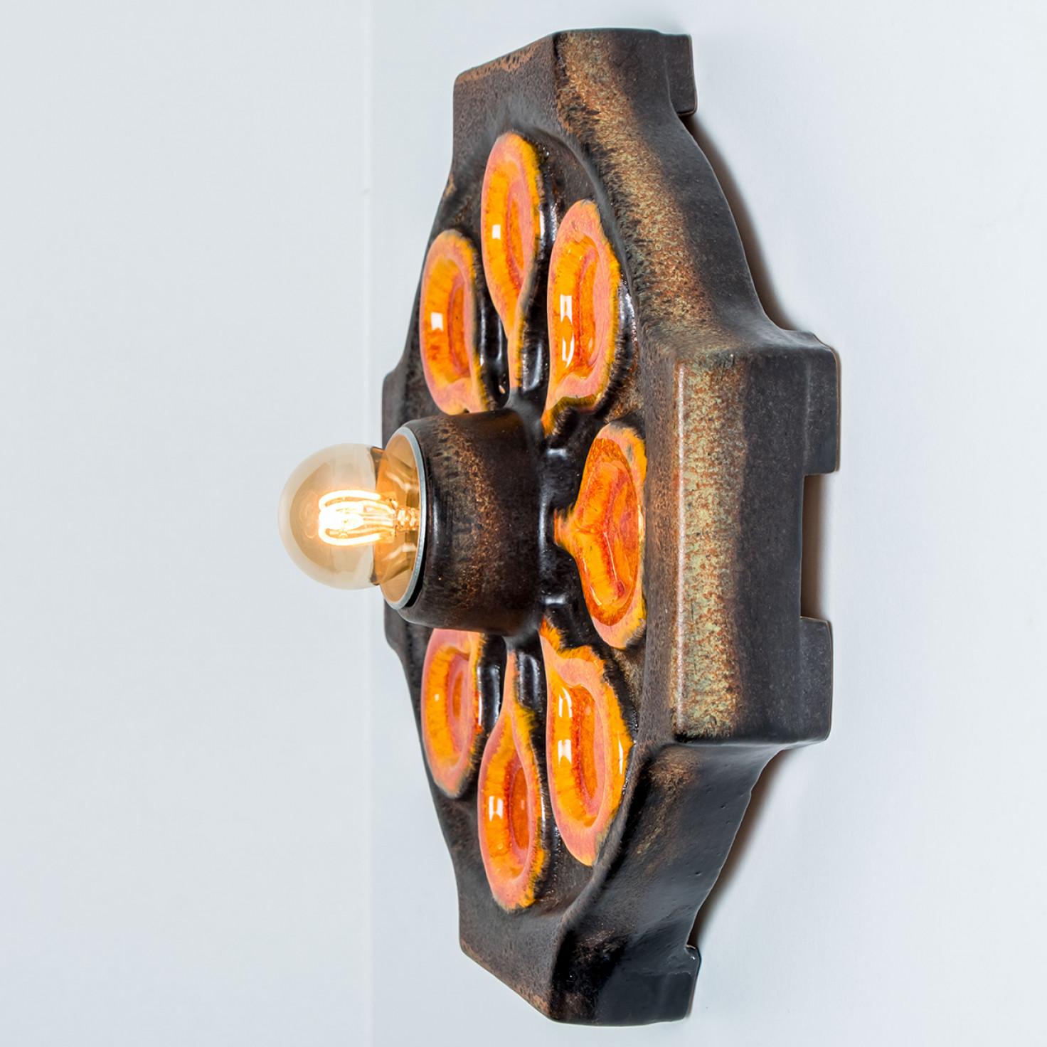 Brown Orange Ceramic Wall Light, Denmark, 1970 In Good Condition For Sale In Rijssen, NL