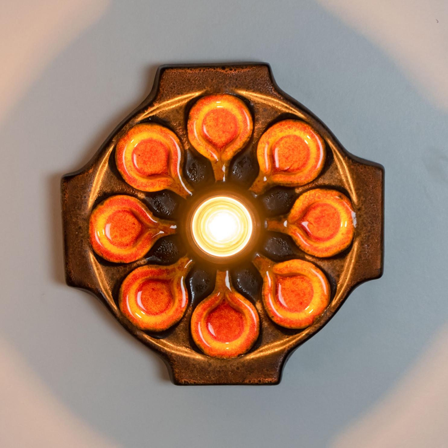 Late 20th Century Brown Orange Ceramic Wall Light, Denmark, 1970 For Sale