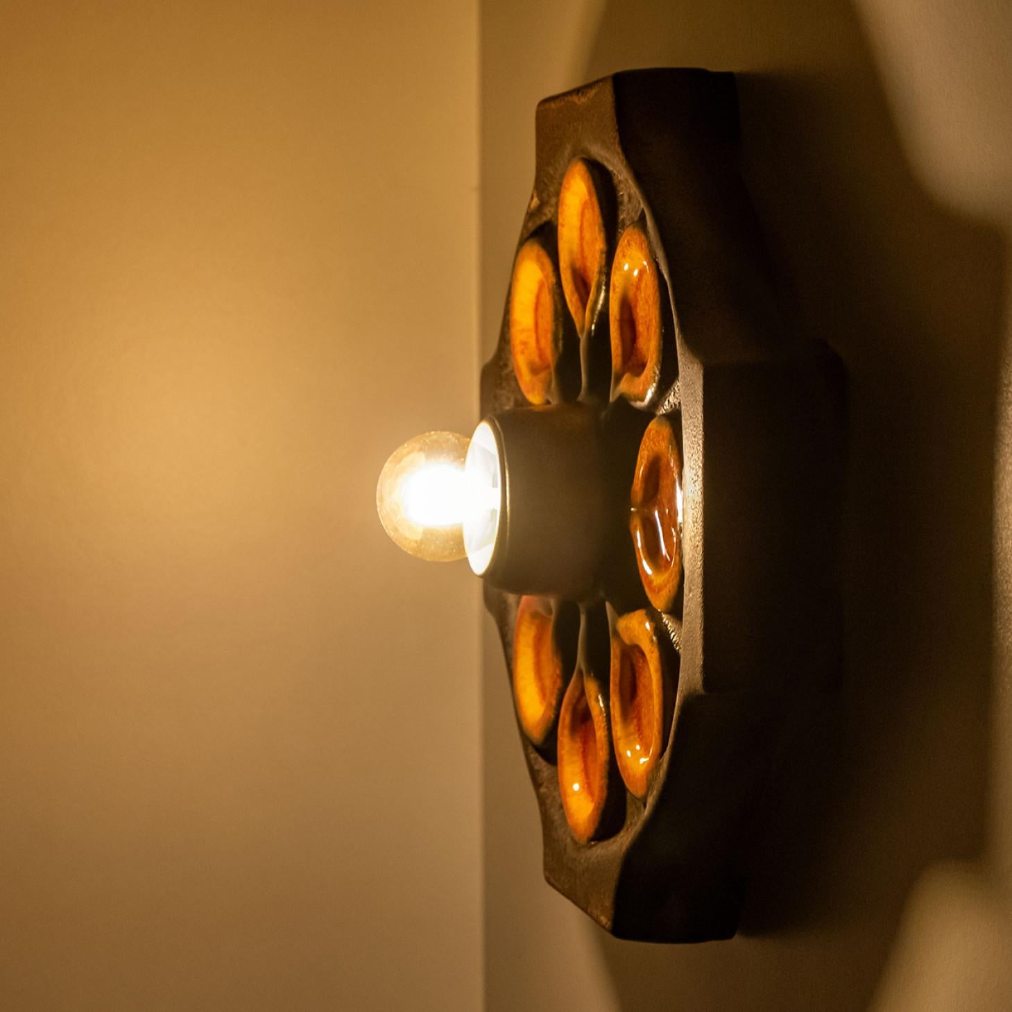Brown Orange Ceramic Wall Light, Denmark, 1970 For Sale 2