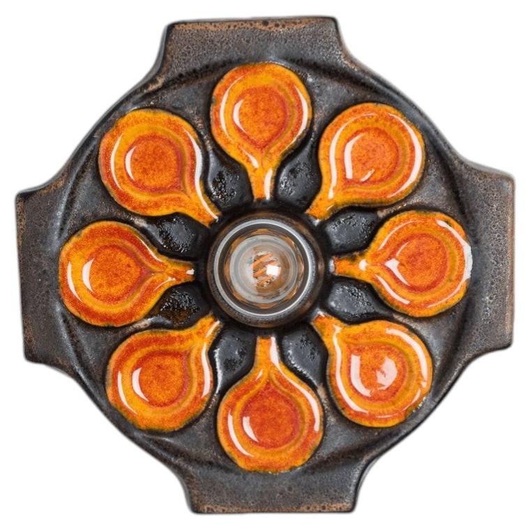 Brown Orange Ceramic Wall Light, Denmark, 1970 For Sale