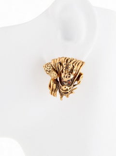 Brown-Orange Diamond Eyes 18k Gold Dragon Clip Earrings by John Landrum Bryant