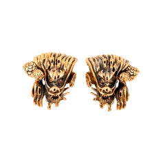 Brown-Orange Diamond Eyes 18k Gold Dragon Clip Earrings by John Landrum Bryant