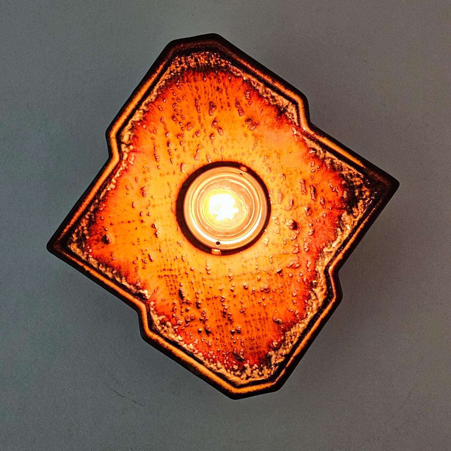 Brown Orange Diamond Shaped Ceramic Wall Lights, Germany, 1970 For Sale 2