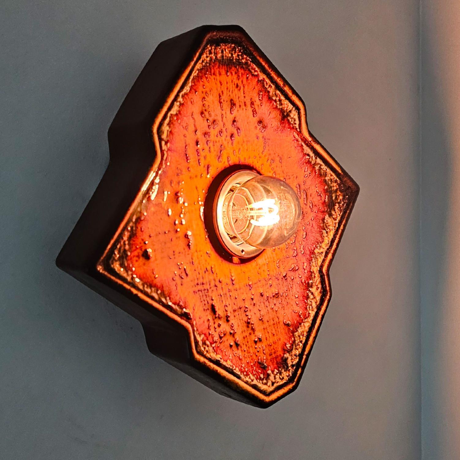 Brown Orange Diamond Shaped Ceramic Wall Lights, Germany, 1970 For Sale 3