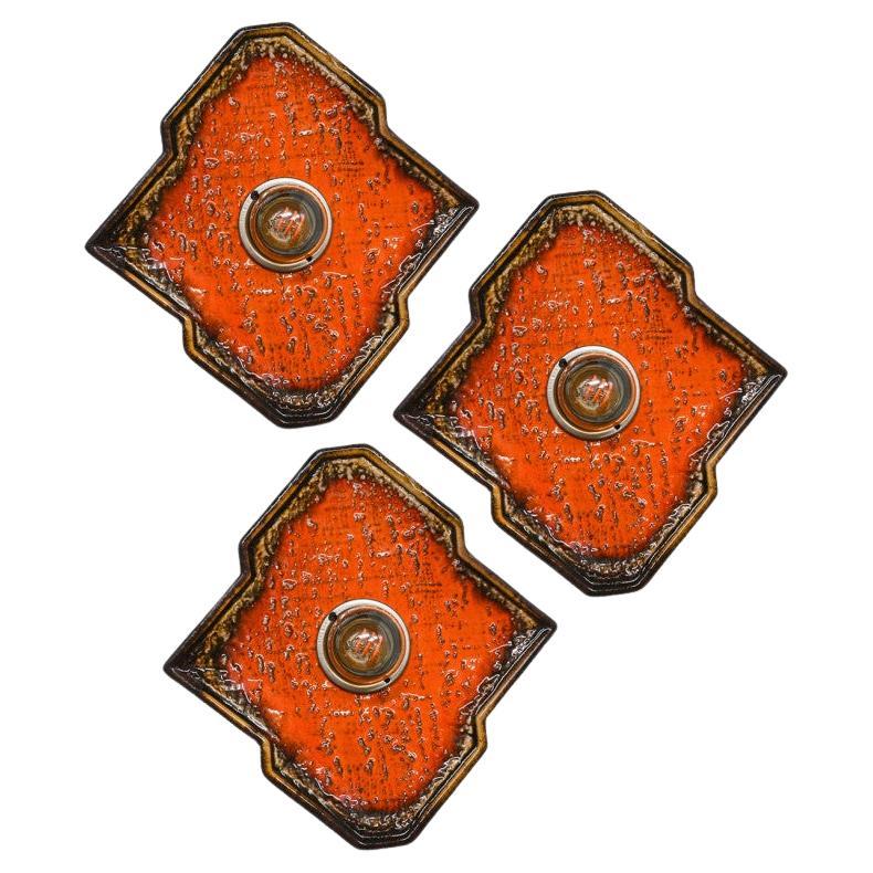 Brown Orange Diamond Shaped Ceramic Wall Lights, Germany, 1970 For Sale