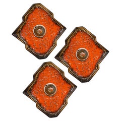 Vintage Brown Orange Diamond Shaped Ceramic Wall Lights, Germany, 1970