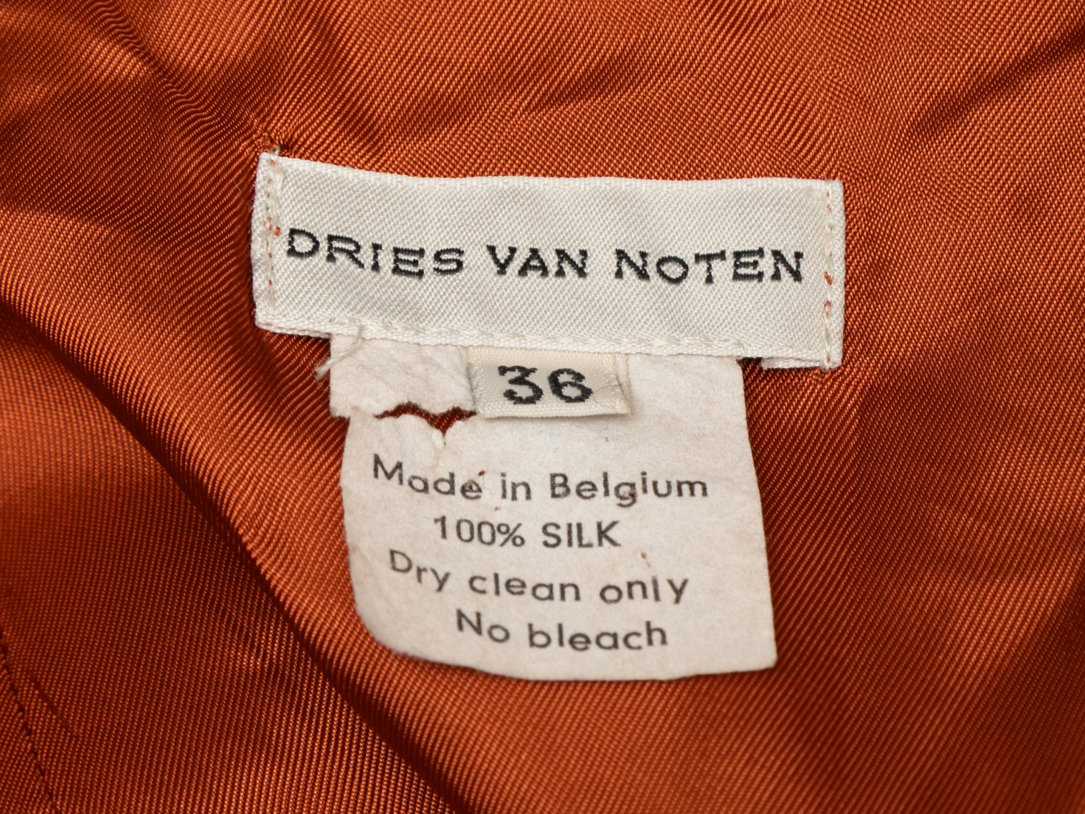 Women's Brown & Orange Dries Van Noten Printed Silk Skirt Size FR 36 For Sale