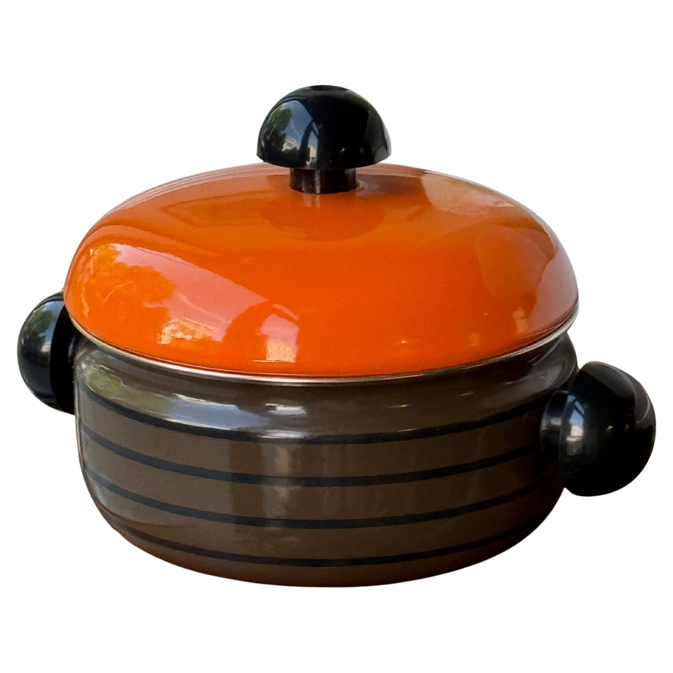 Braun-orangefarbener Emailletopf Carl Auböck III Riess, 1970er Jahre im Angebot