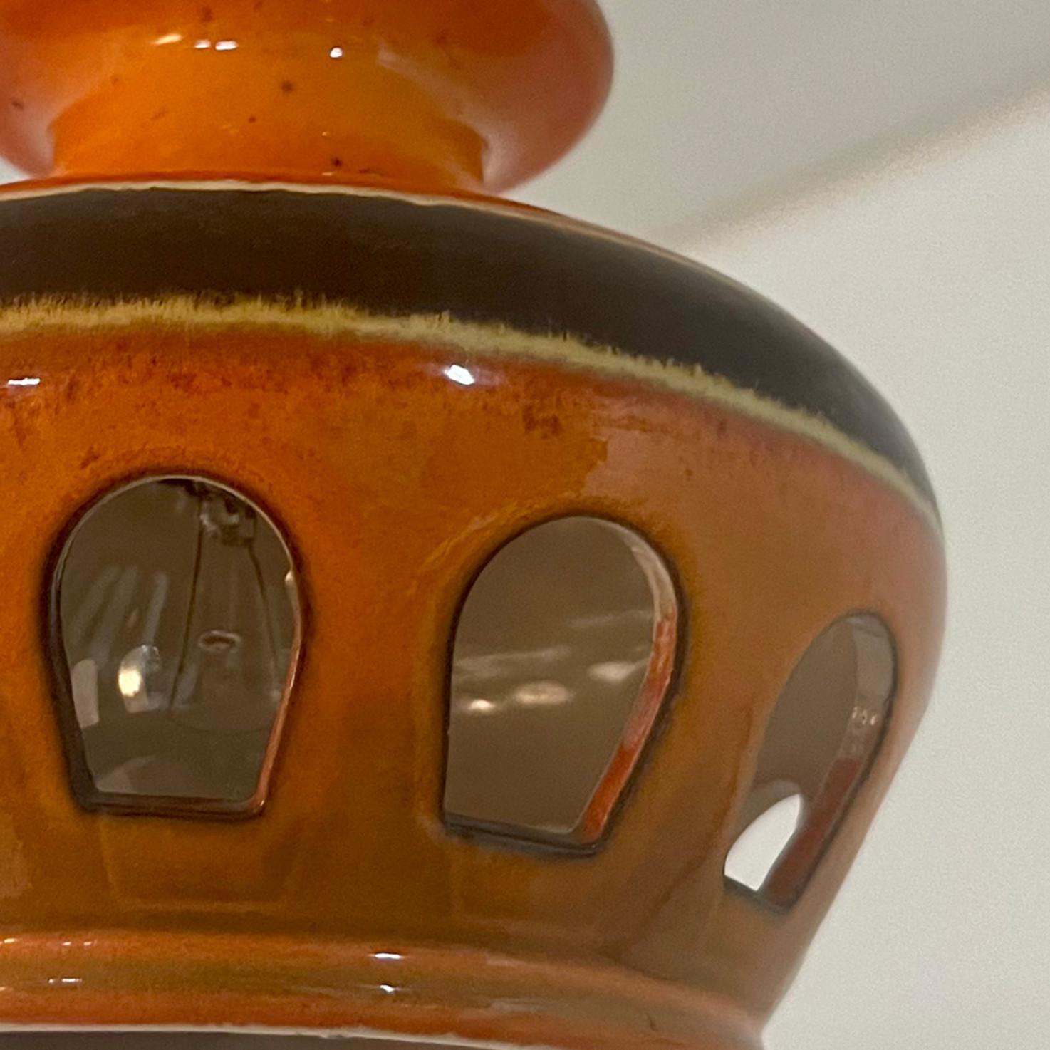 Brown Orange Glazed Ceramic Pendant Light, Deutschland, 1970er Jahre (Moderne der Mitte des Jahrhunderts) im Angebot
