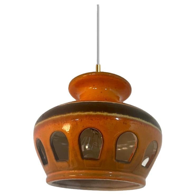 Brown Orange Glazed Ceramic Pendant Light, Deutschland, 1970er Jahre im Angebot