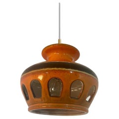 Brown Orange Glazed Ceramic Pendant Light, Germany, 1970s