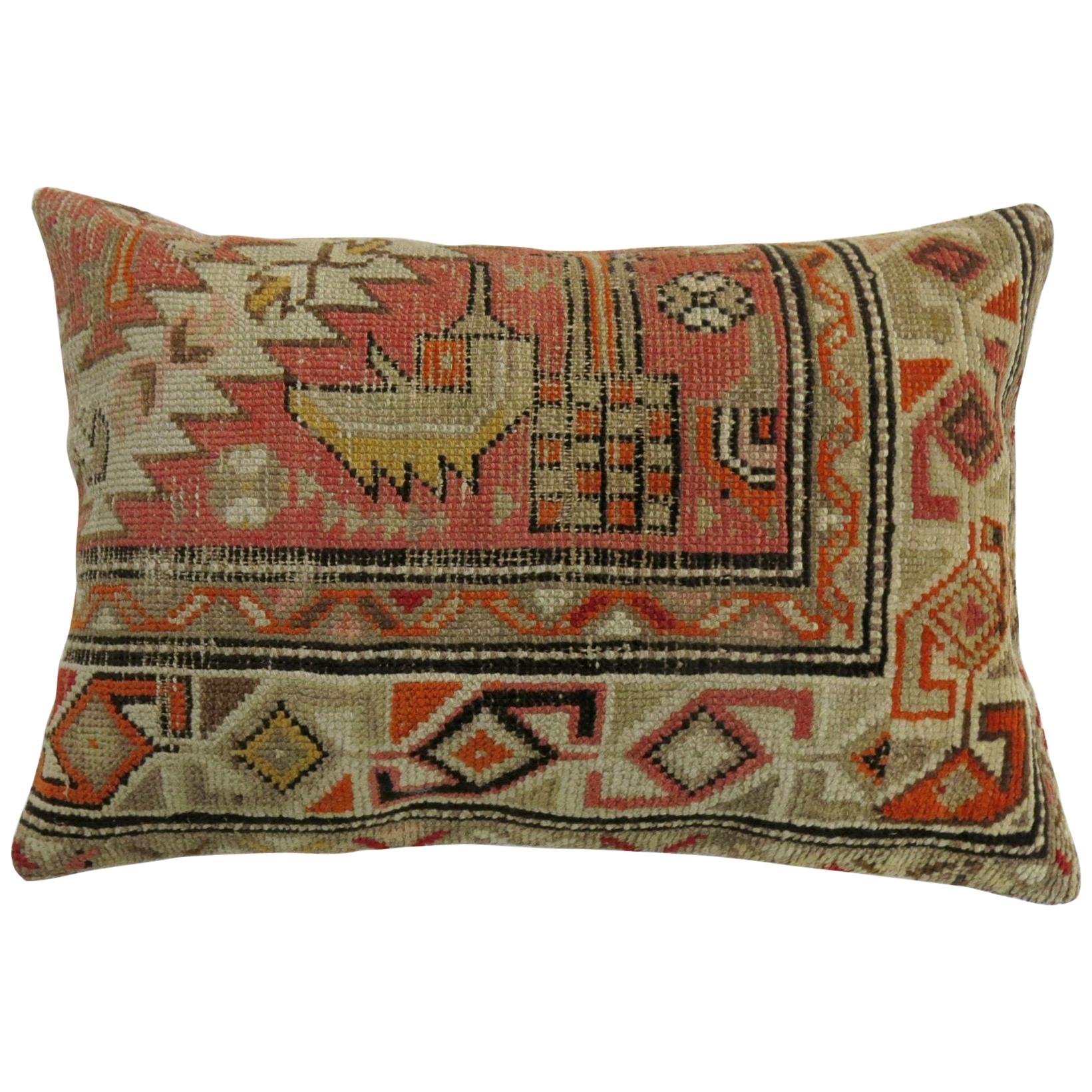 Brown Orange Vintage Turkish Wool Rug Pillow