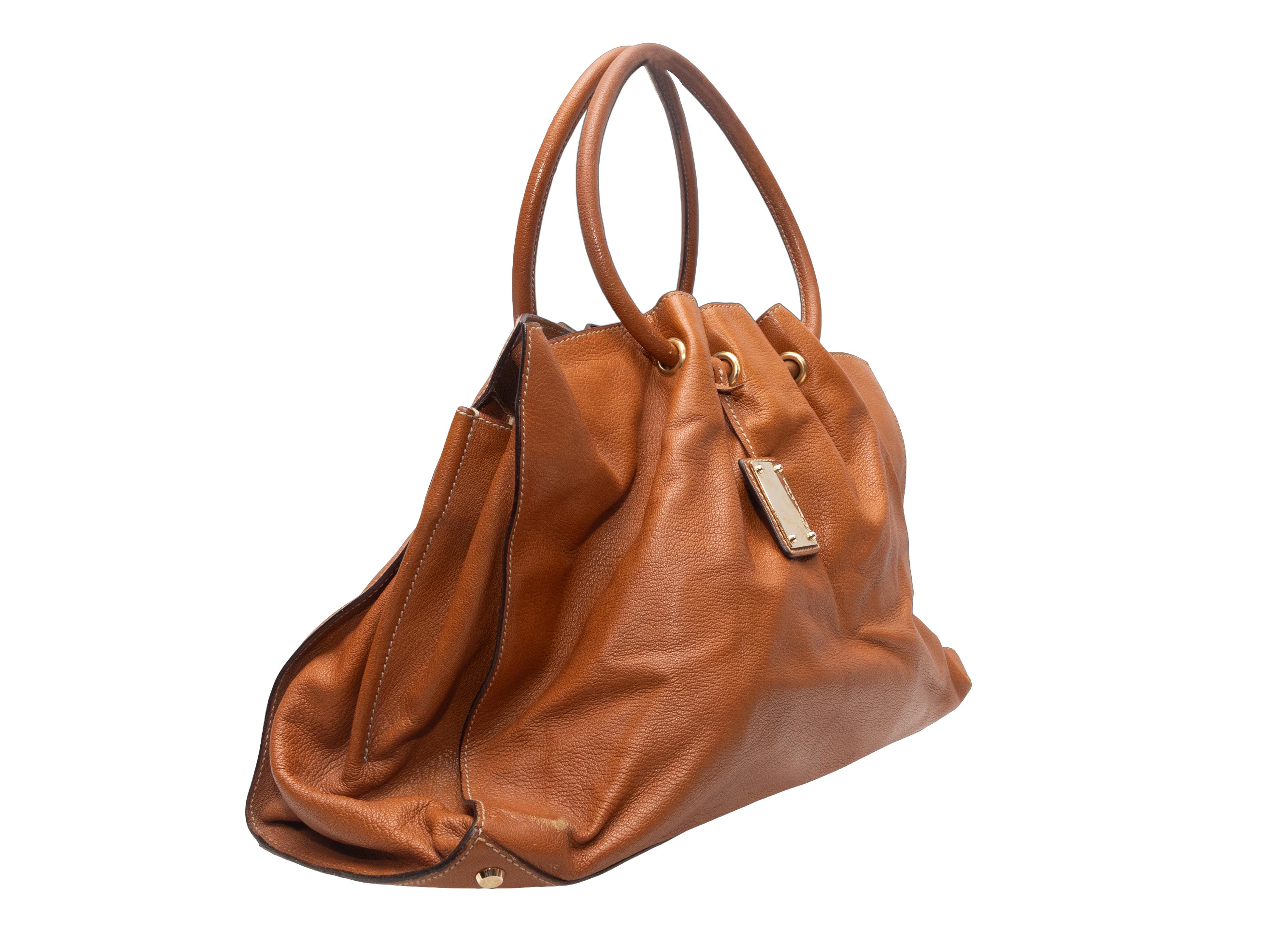 Braune Oscar De La Renta Leder-Tasche mit Tragegriff im Zustand „Gut“ im Angebot in New York, NY