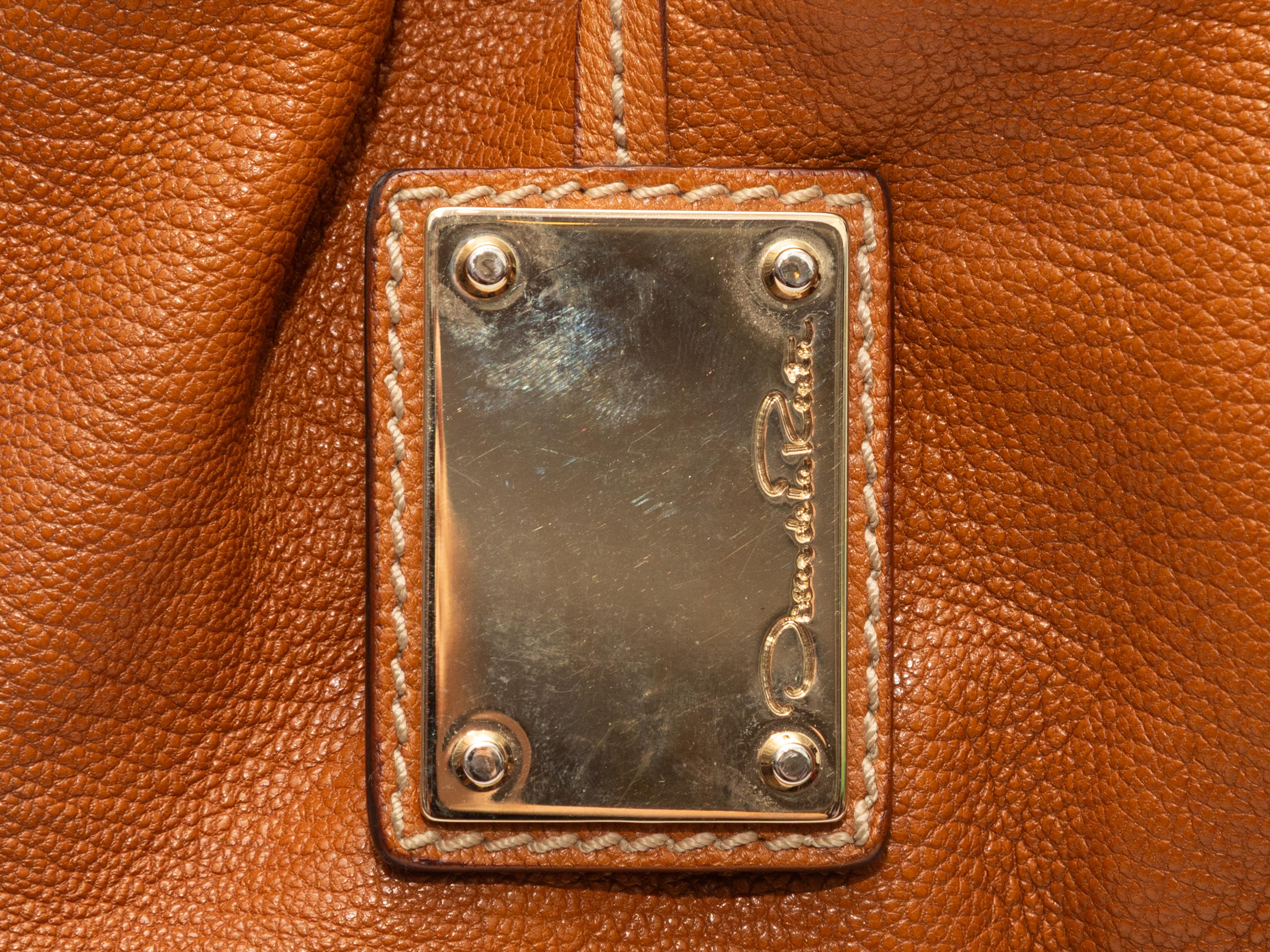 Braune Oscar De La Renta Leder-Tasche mit Tragegriff im Angebot 1