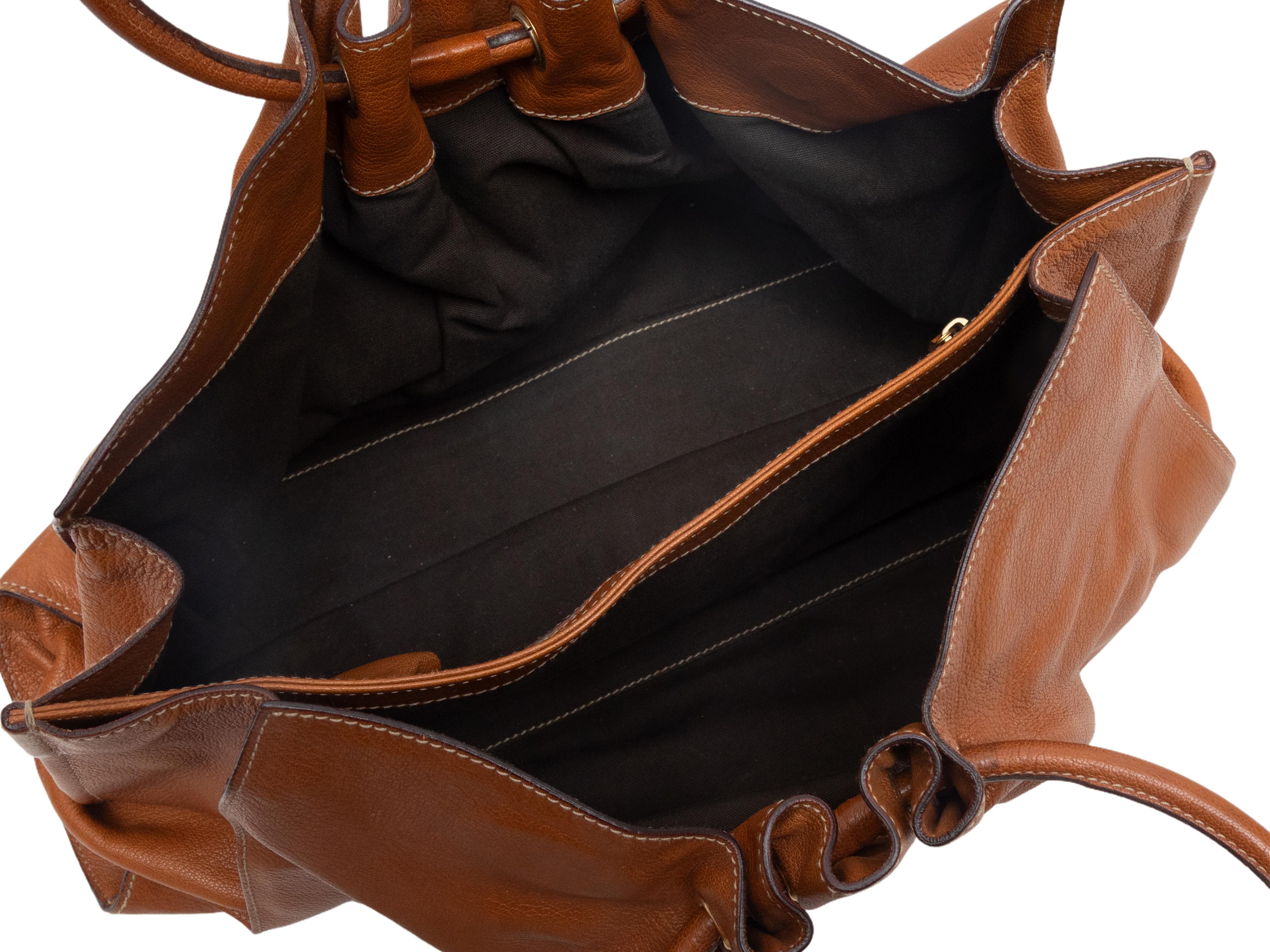 Braune Oscar De La Renta Leder-Tasche mit Tragegriff im Angebot 2