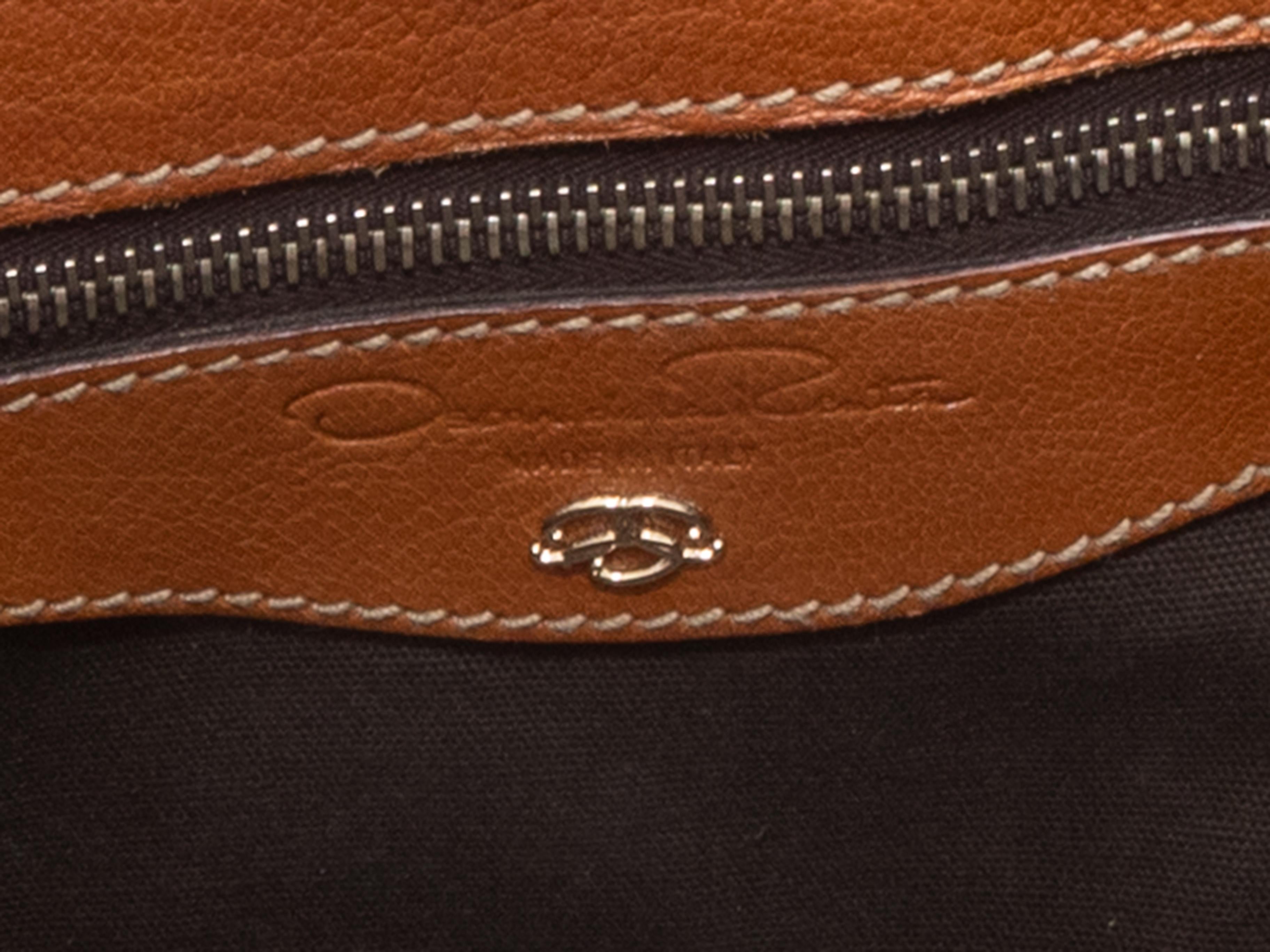 Braune Oscar De La Renta Leder-Tasche mit Tragegriff im Angebot 3