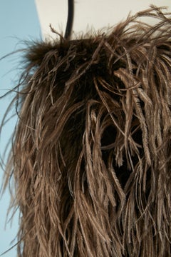 Brown ostrich feather mini-dress with thin shoulders straps  André Laug