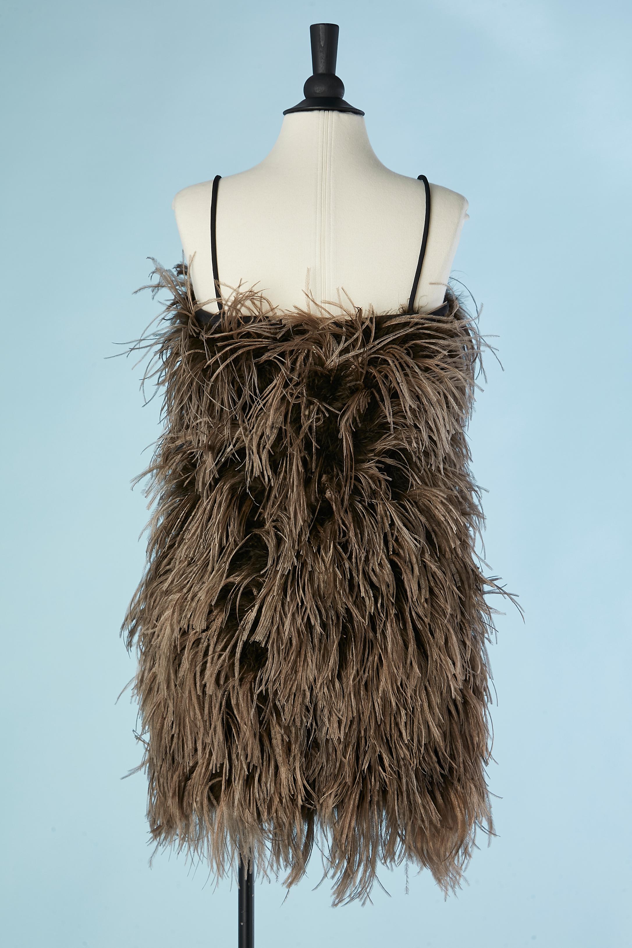 Brown ostrich feather mini-dress with thin shoulders straps  André Laug  In Excellent Condition In Saint-Ouen-Sur-Seine, FR