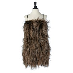 Brown ostrich feather mini-dress with thin shoulders straps  André Laug 