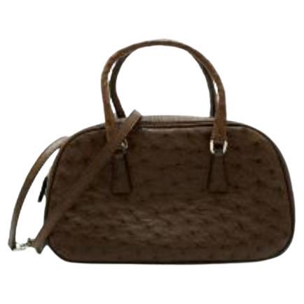 Brown Ostrich Leather Shoulder Bag For Sale