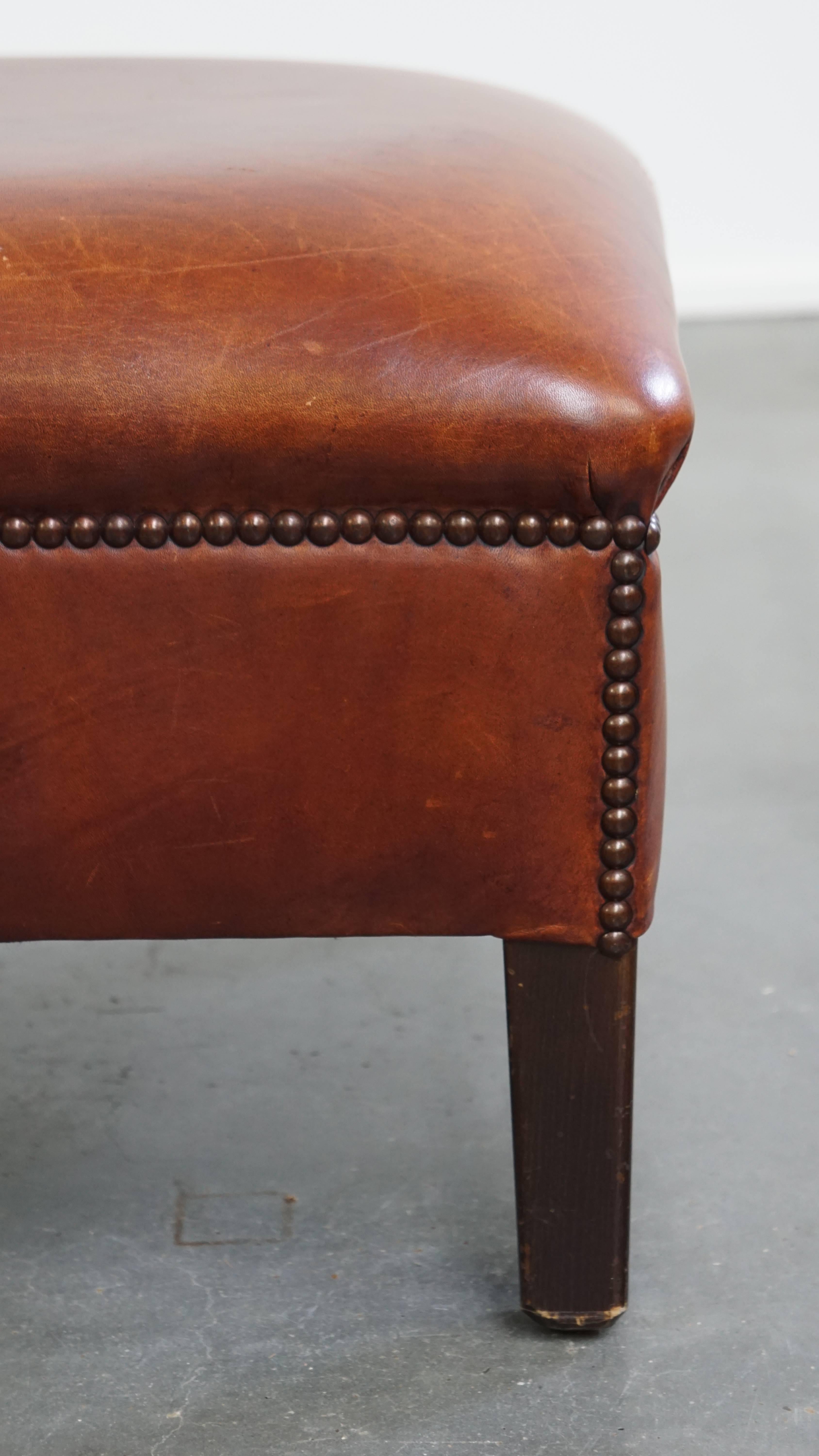 Brauner Ottoman aus Rindsleder im Angebot 4