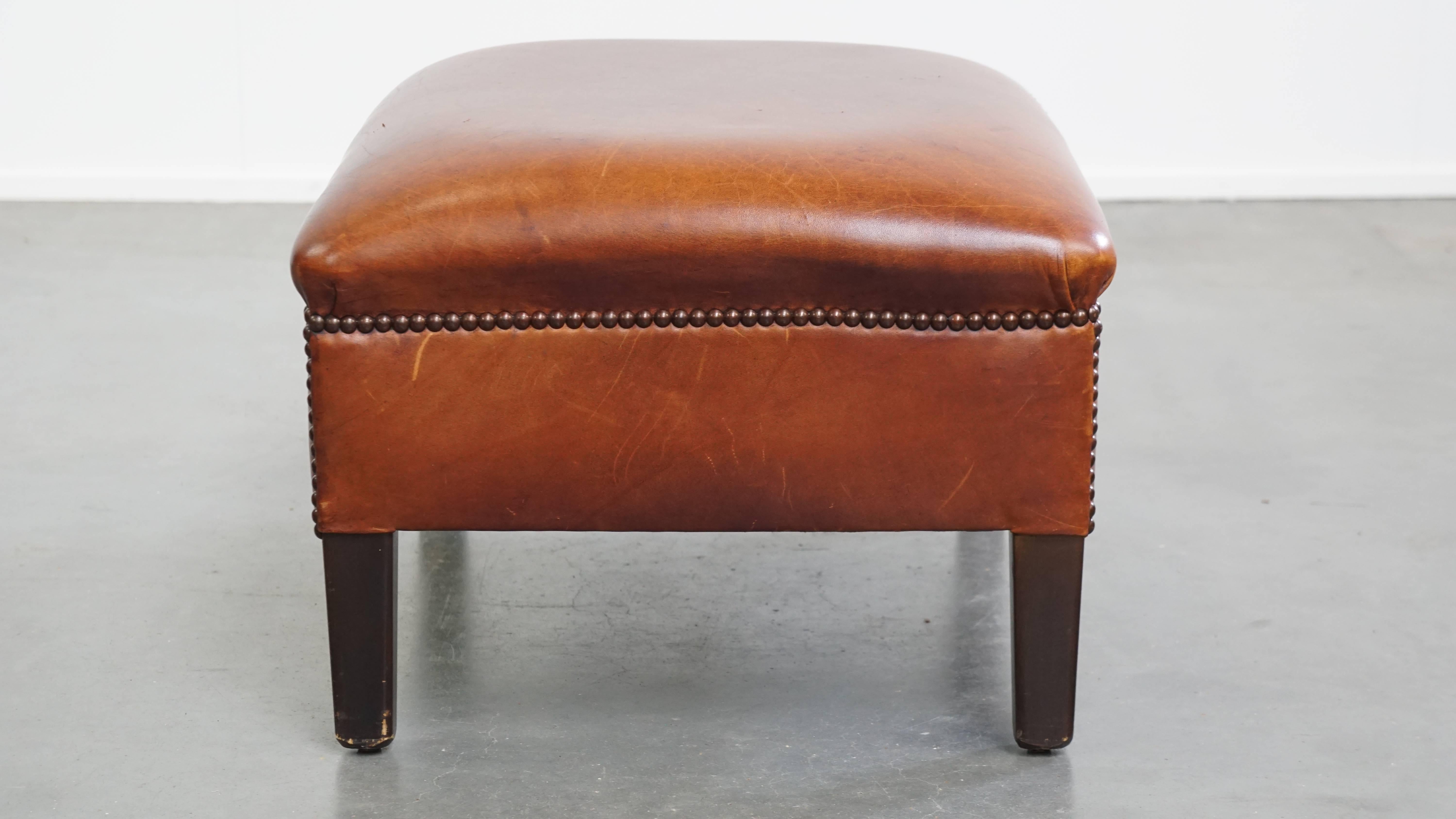 Brauner Ottoman aus Rindsleder im Zustand „Relativ gut“ im Angebot in Harderwijk, NL