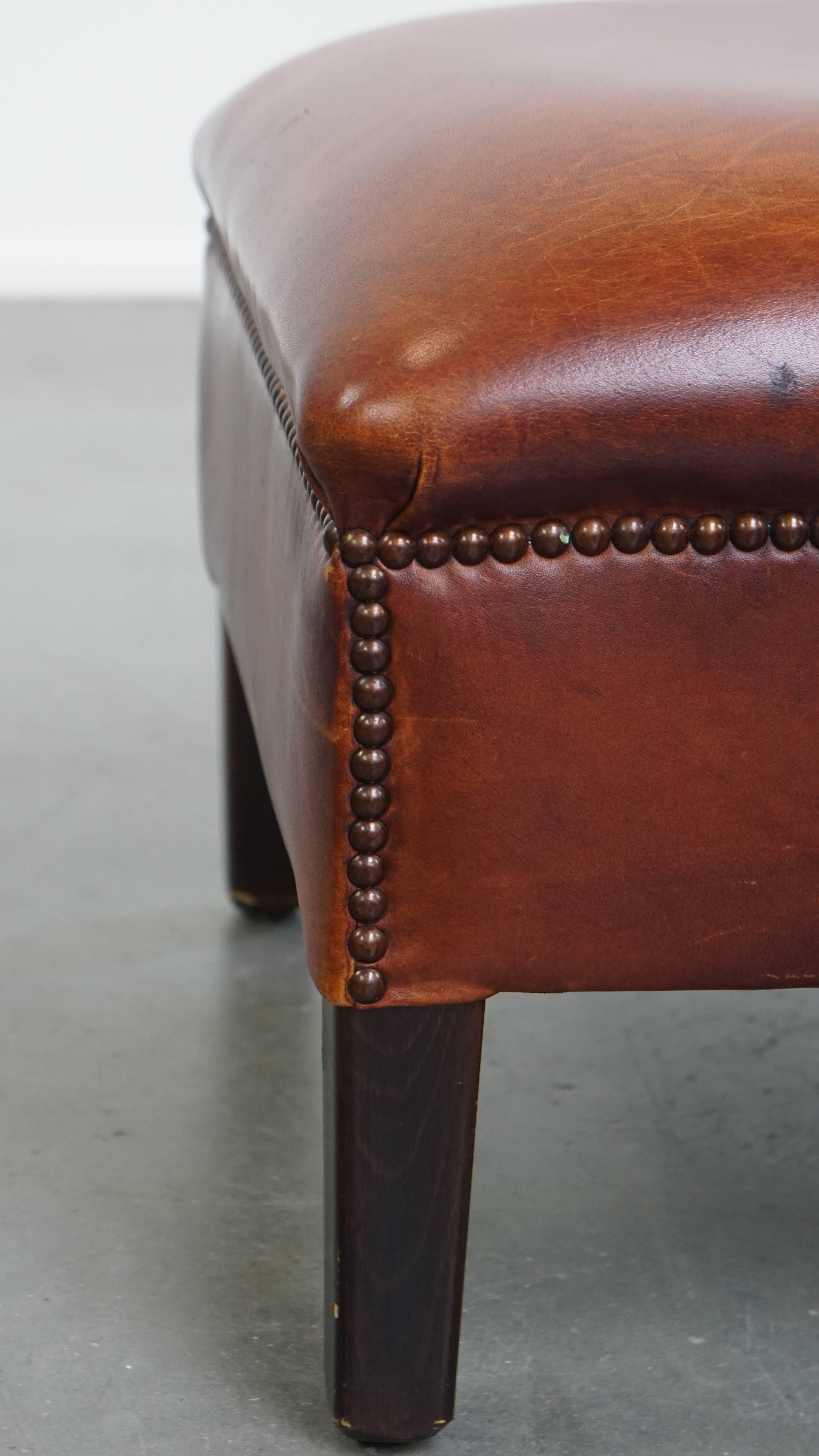 Brauner Ottoman aus Rindsleder im Angebot 1