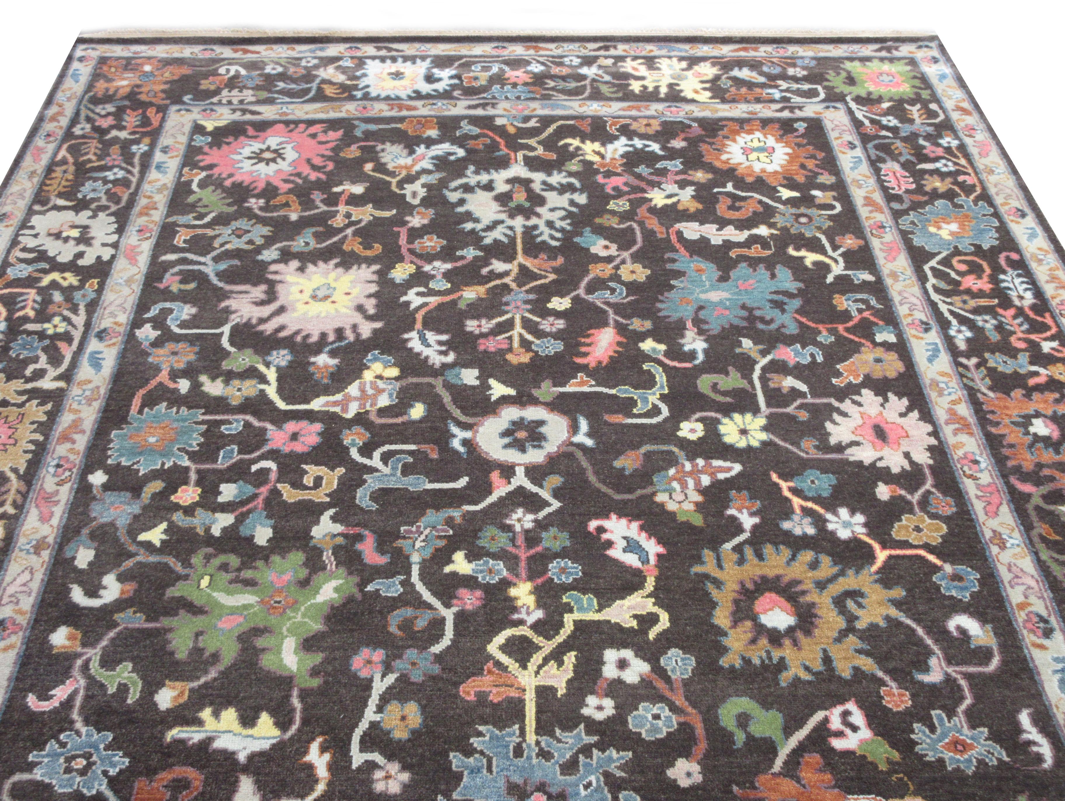 Indian Brown Oushak Area Rug For Sale