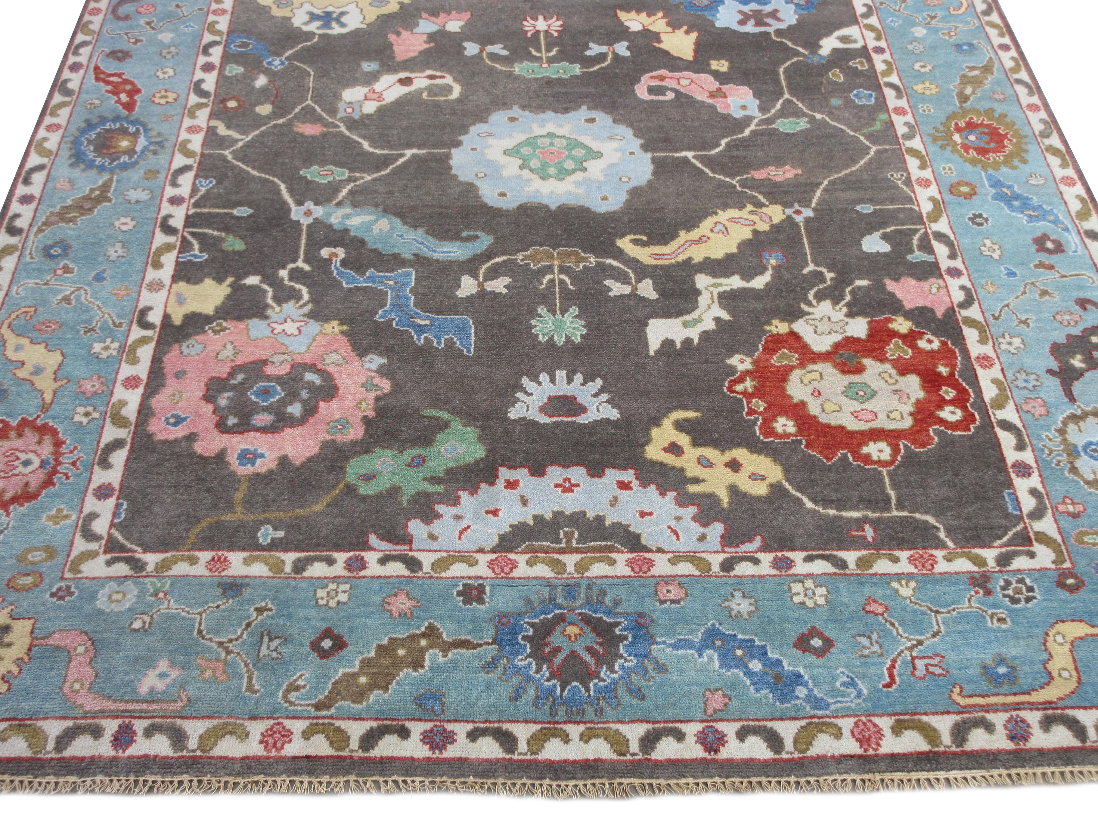Indian Brown Oushak Area Rug For Sale
