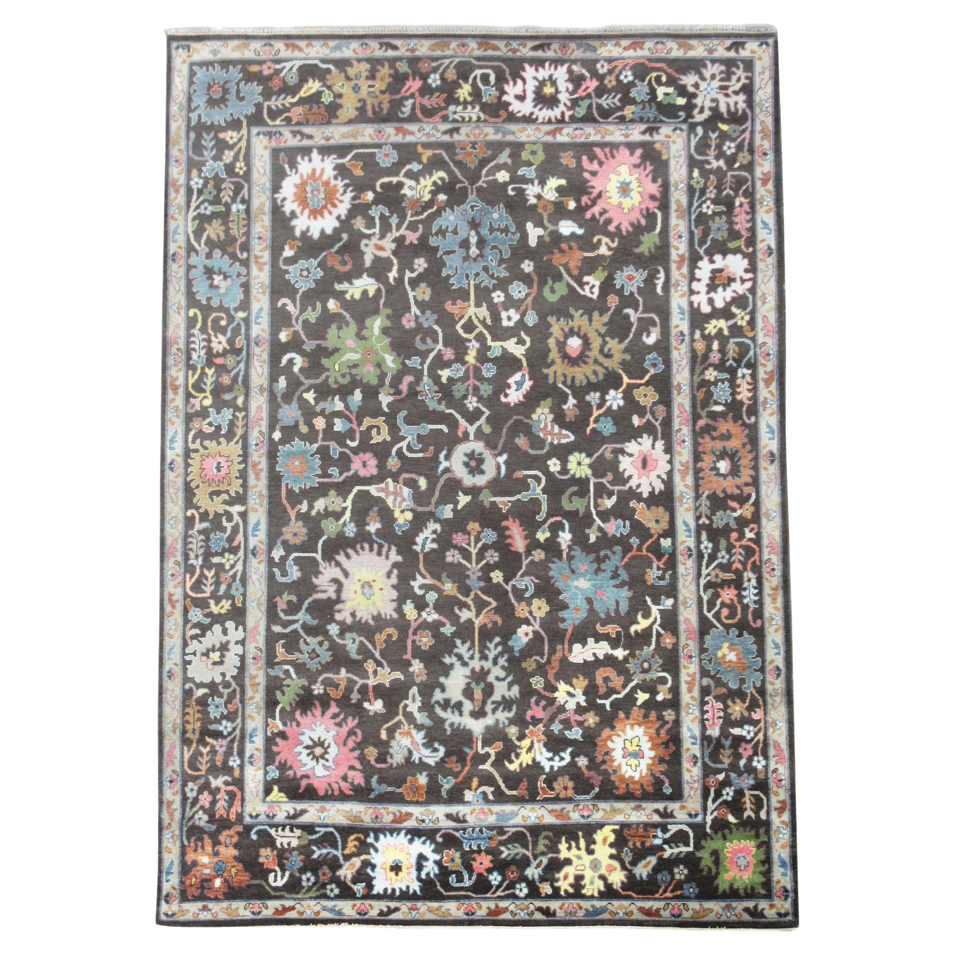 Brown Oushak Area Rug For Sale