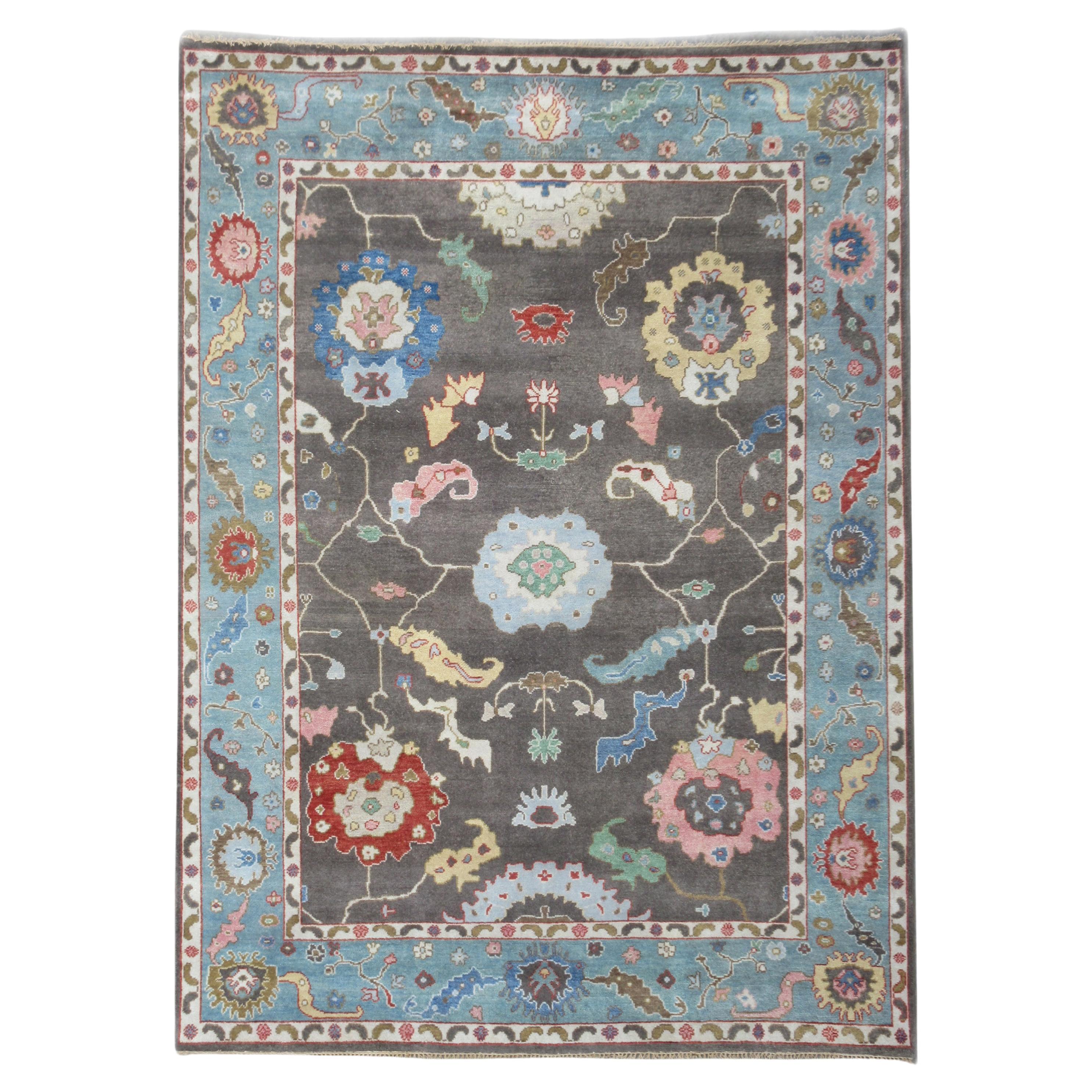 Brown Oushak Area Rug For Sale
