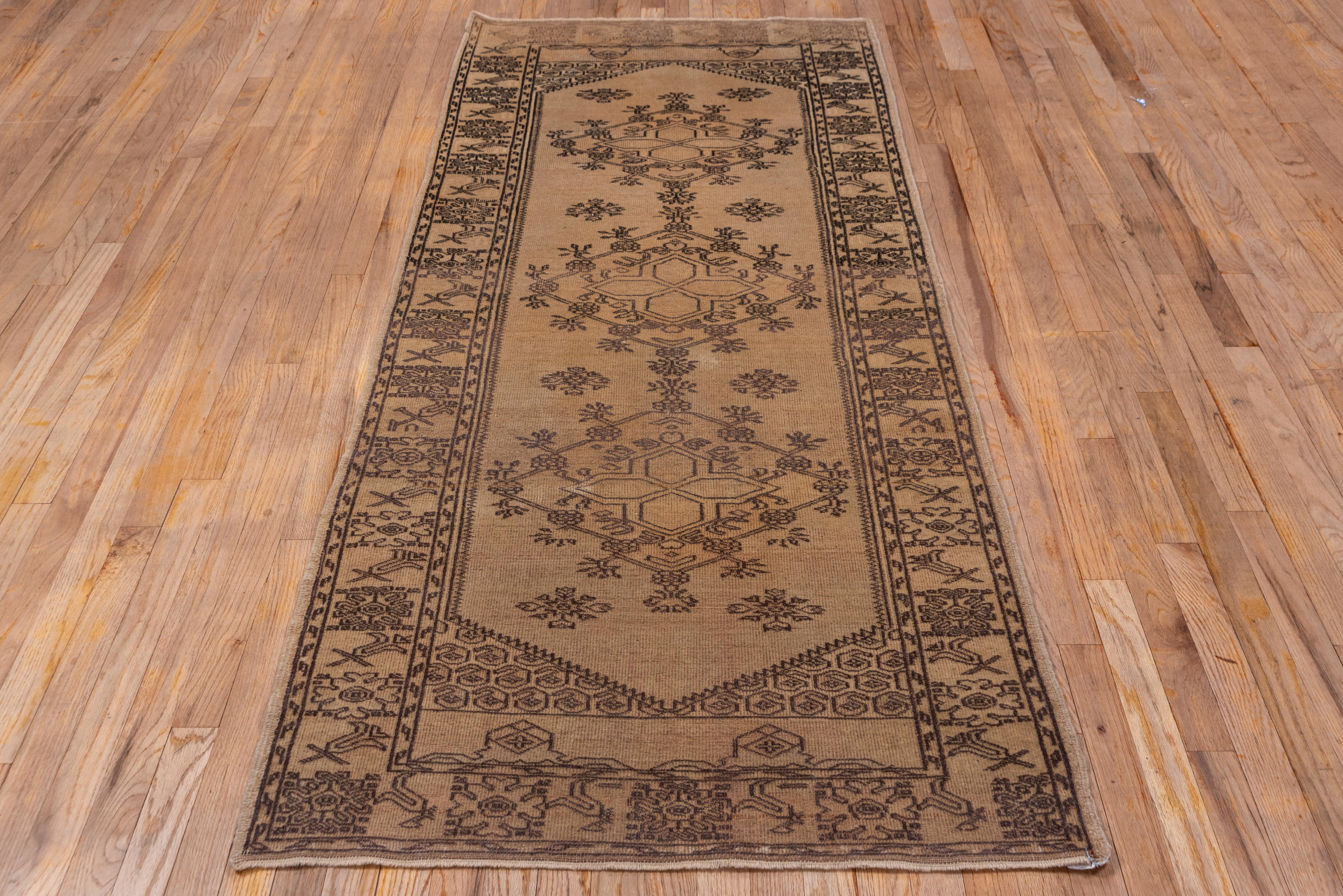 Hand-Knotted Brown Oushak Runner, circa 1940s For Sale