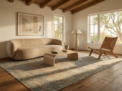 Brown Oushak Wool Hand Knotted Rug 12 ft x 15 ft 2, Slate Floral Lattice